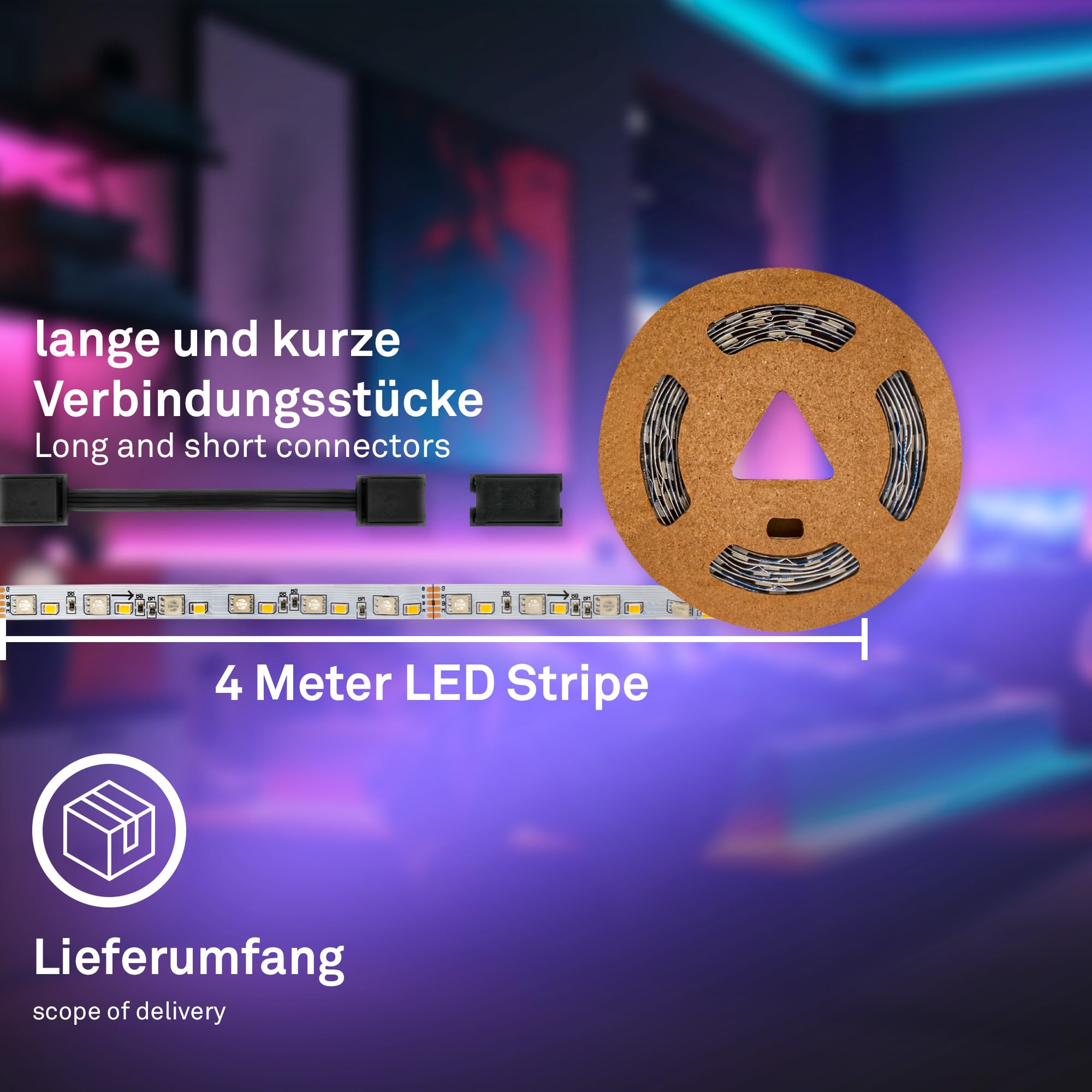 Briloner, Your Stripe LED Strip Extension Set 4 m, IP44 Splash Protection, dimmable, Color programmes, RGB Colorful - Image 3