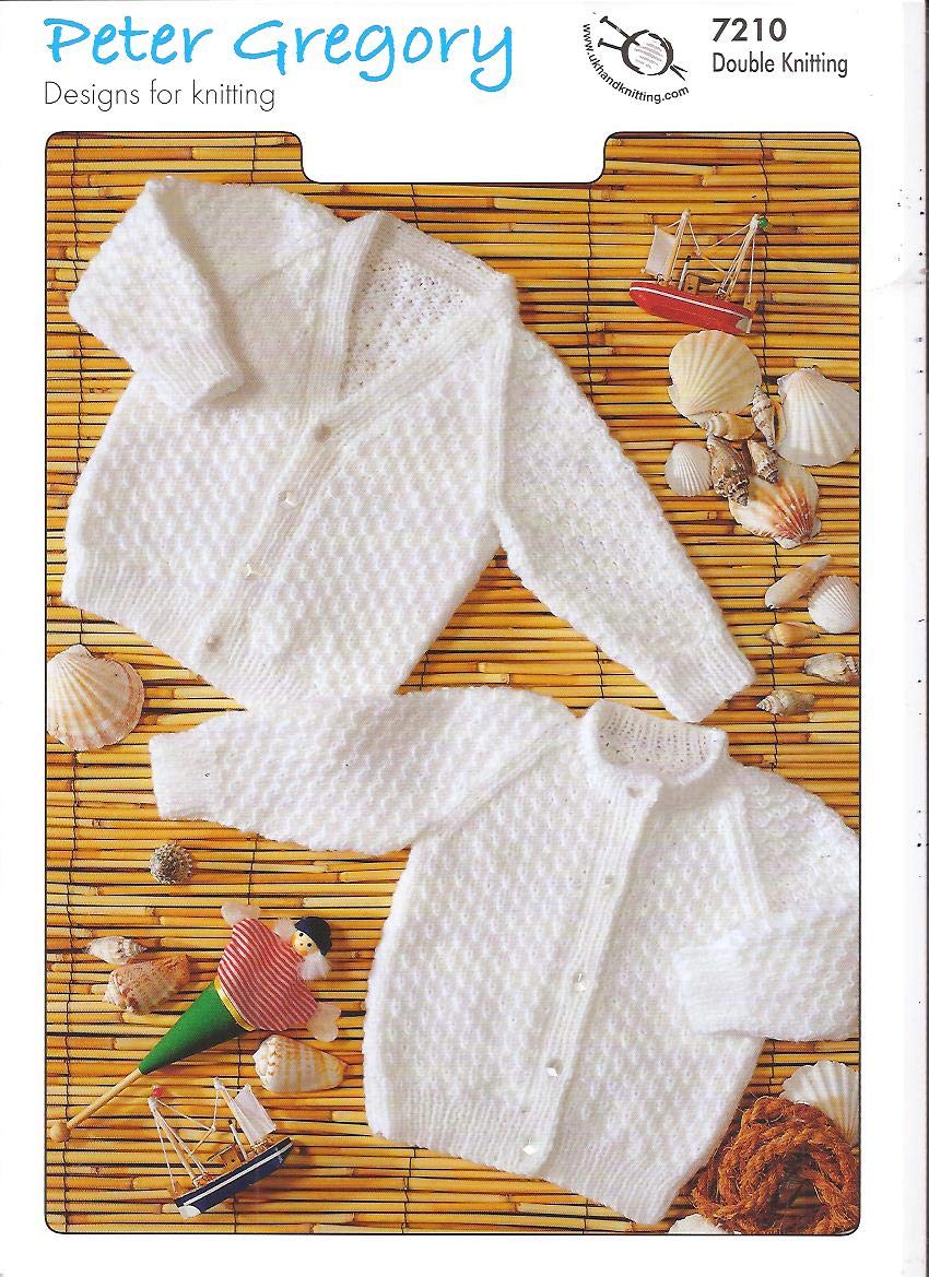 Peter Gregory Knitting Pattern 7210 Classic Baby Round Neck & V Neck Cardigans in DK