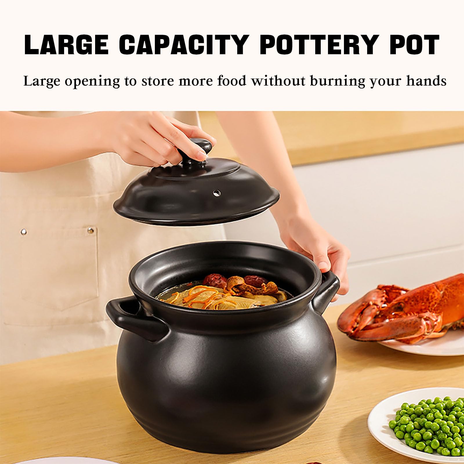 Teglia in Ceramica Pentola in Ceramica Pentola Cinese con Coperchio per Stufato Zuppa Cottura A Vapore E Servire,4L