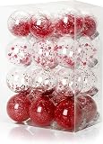 24 PCS Shatterproof Christmas Ornaments - 2.36'/60mm Red & Clear Tree Balls with Stuffed Accents, 2025 Adornos Navideños for Xmas