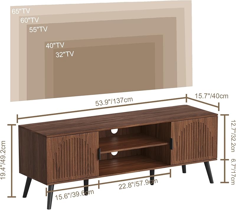 ChooChoo TV Stand with Open Shelves for 55/60 Inch TVs, Mid Century image 3