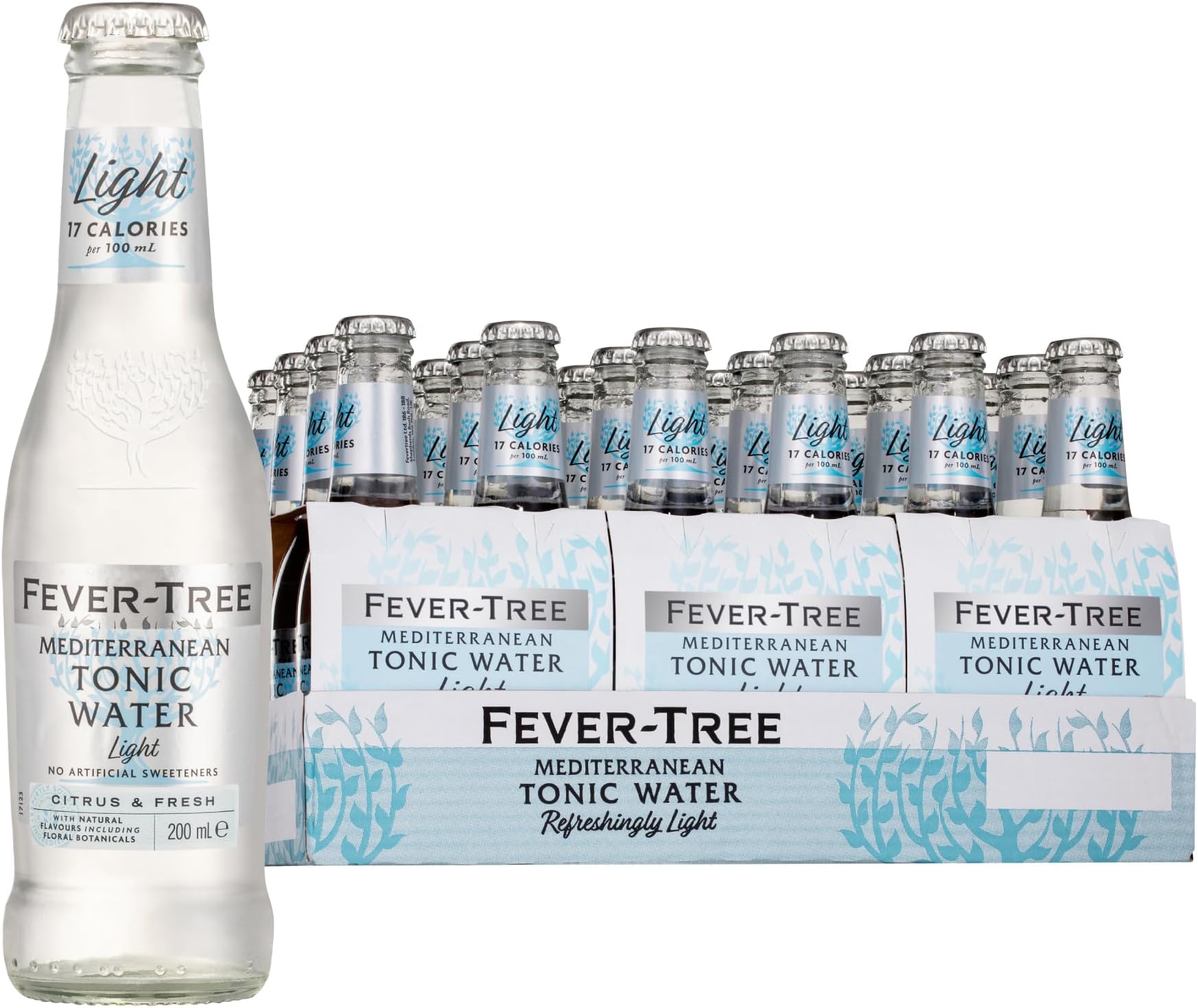 Light Mediterranean Tonic Water, Premium Quality Sparkling Drink Mixer, Natural Ingredients & Flavours, 200mL (Pack of 24 Glass Bottles)