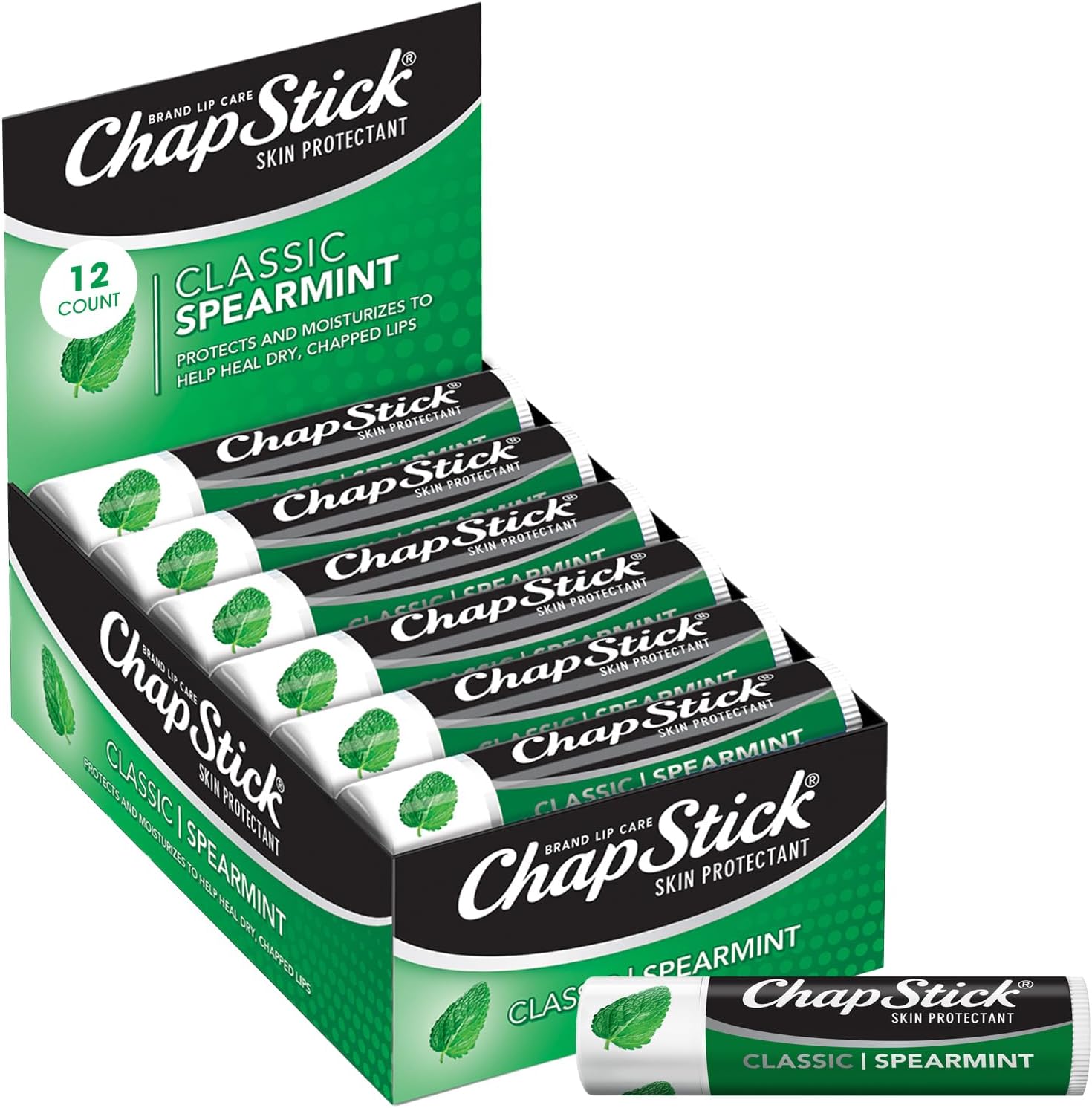 Bulk Lip Balm, Classic Spearmint 12-Pack – Cool & Refreshing Lip Moisturizer for Dry Lips, 0.15 Oz Ea