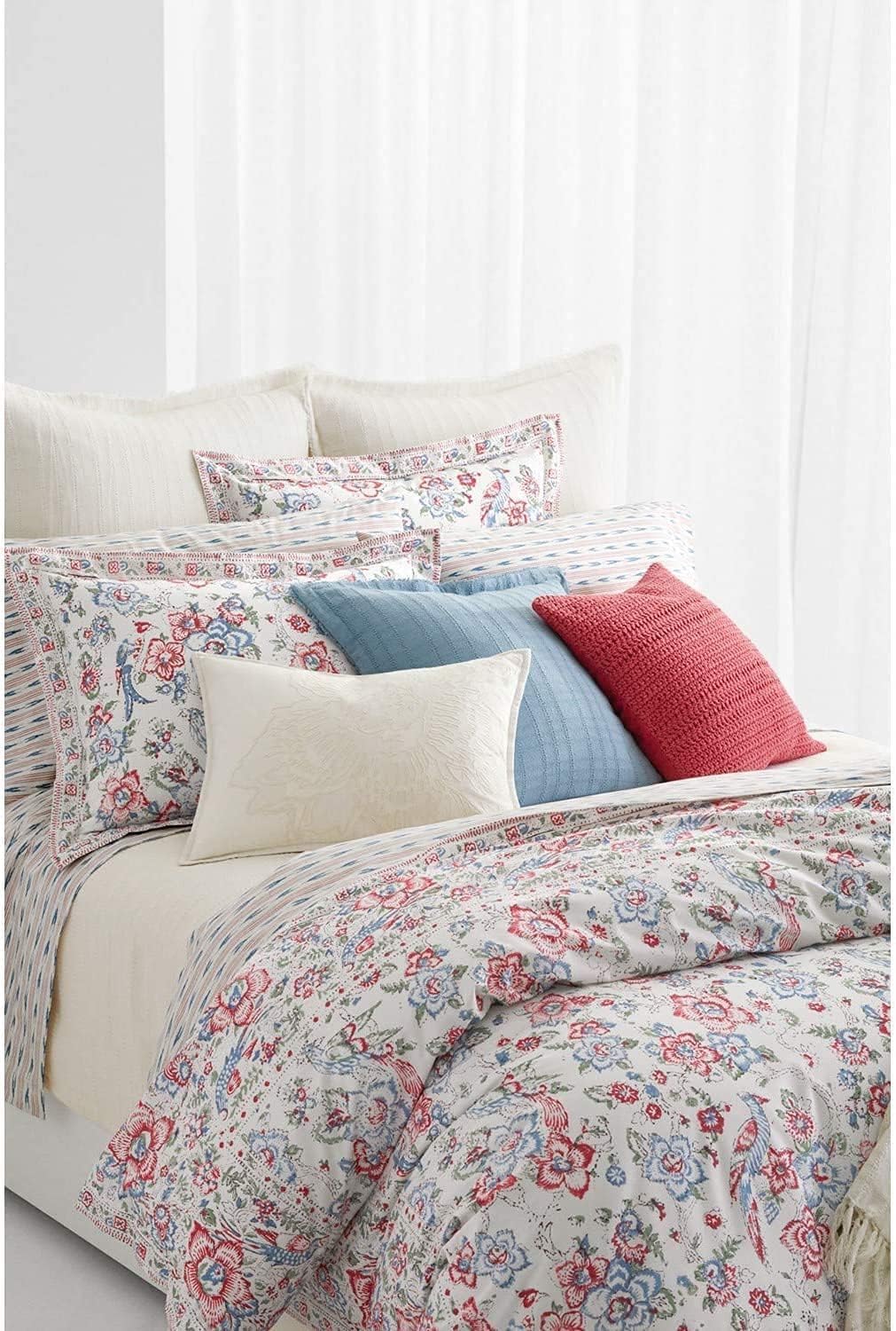 Lauren Ralph Lauren Lucie Birds Jacobean King Comforter Shams 3 PC Set Cream Blue Pink - Image 3