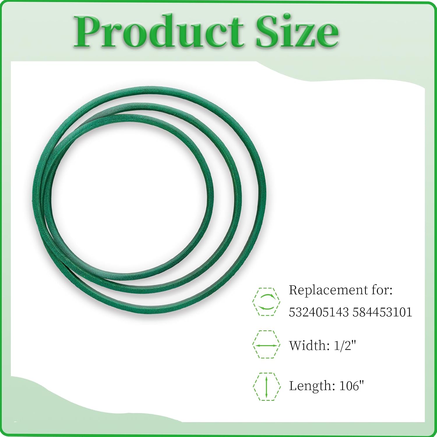 405143 Deck Belt for Husqvarna Craftsman AYP Poulan 532405143 584453101 46" Lawn Mower (1/2" X 106")