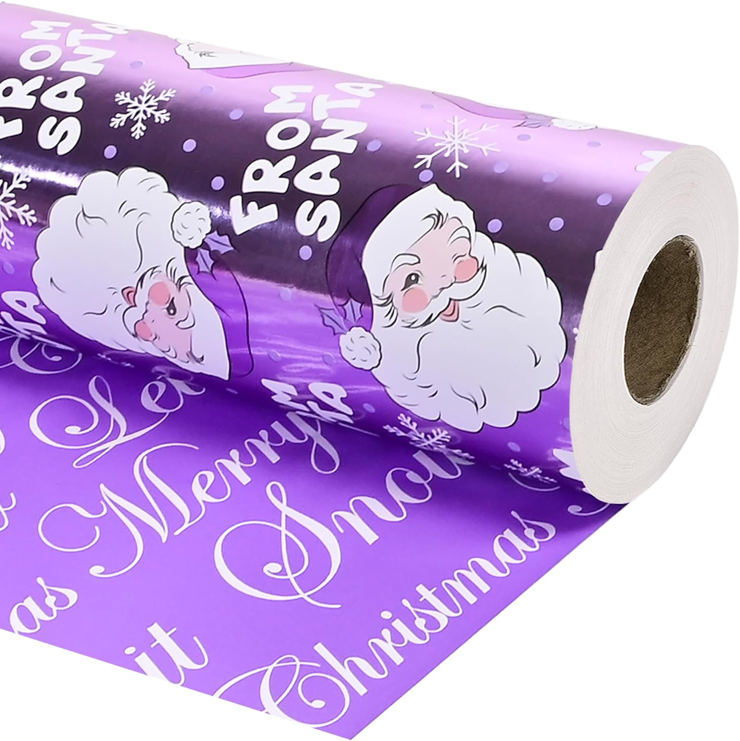 Altarho 30 Inch Christmas Wrapping Paper Jumbo Roll Printed on Purple Metallic Foil Paper - Reversible, Santa and Snowflakes, for Xmas, Holiday, Party Celebration (Purple Santa, 30 Inch X 100 Feet) Purple Santa 30 Inch X 100 Feet