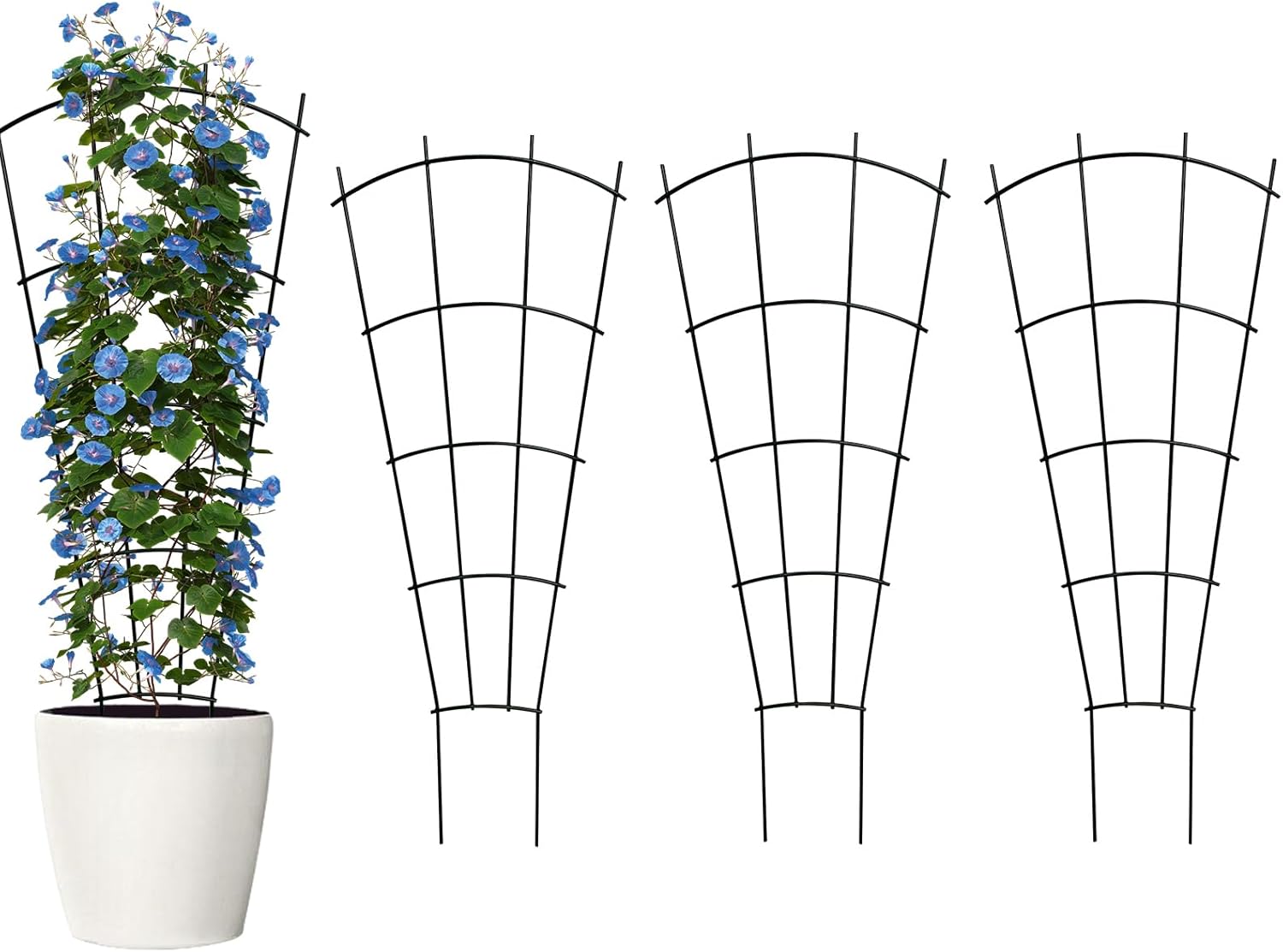 4 Pack 32" Metal Plant Trellis for Pots & Garden Beds, Rustproof Support for Indoor Outdoor Climbing Plants, Vines, Flowers, Fan Shaped, Black