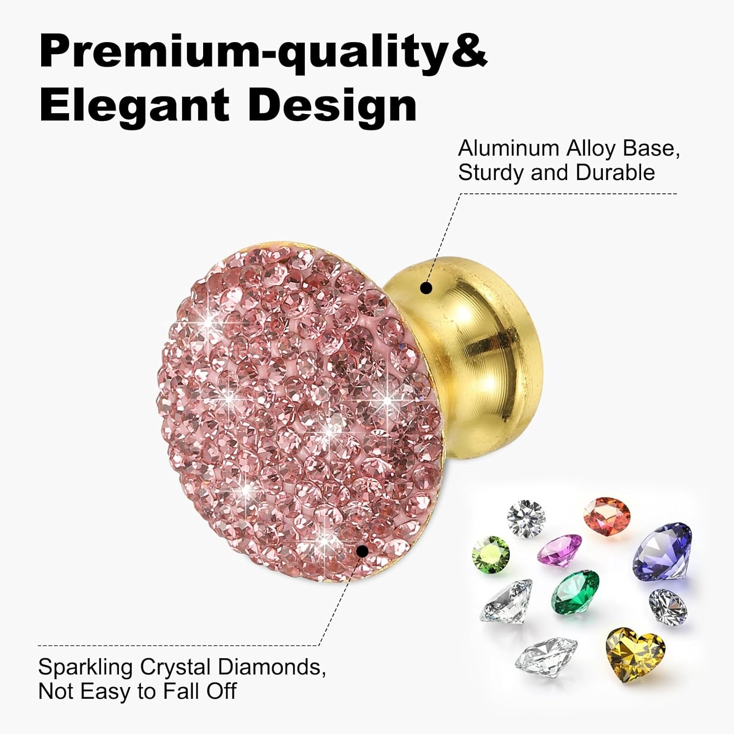 uxcell Drawer Knobs,4Pcs 1.1 Inch (28mm) Diameter Bling Diamond Decoration Cabinet Knob, Round Rhinestones Pull Handle with Screws for Home, Office, Kitchen (Gold Base + Pink Diamond)