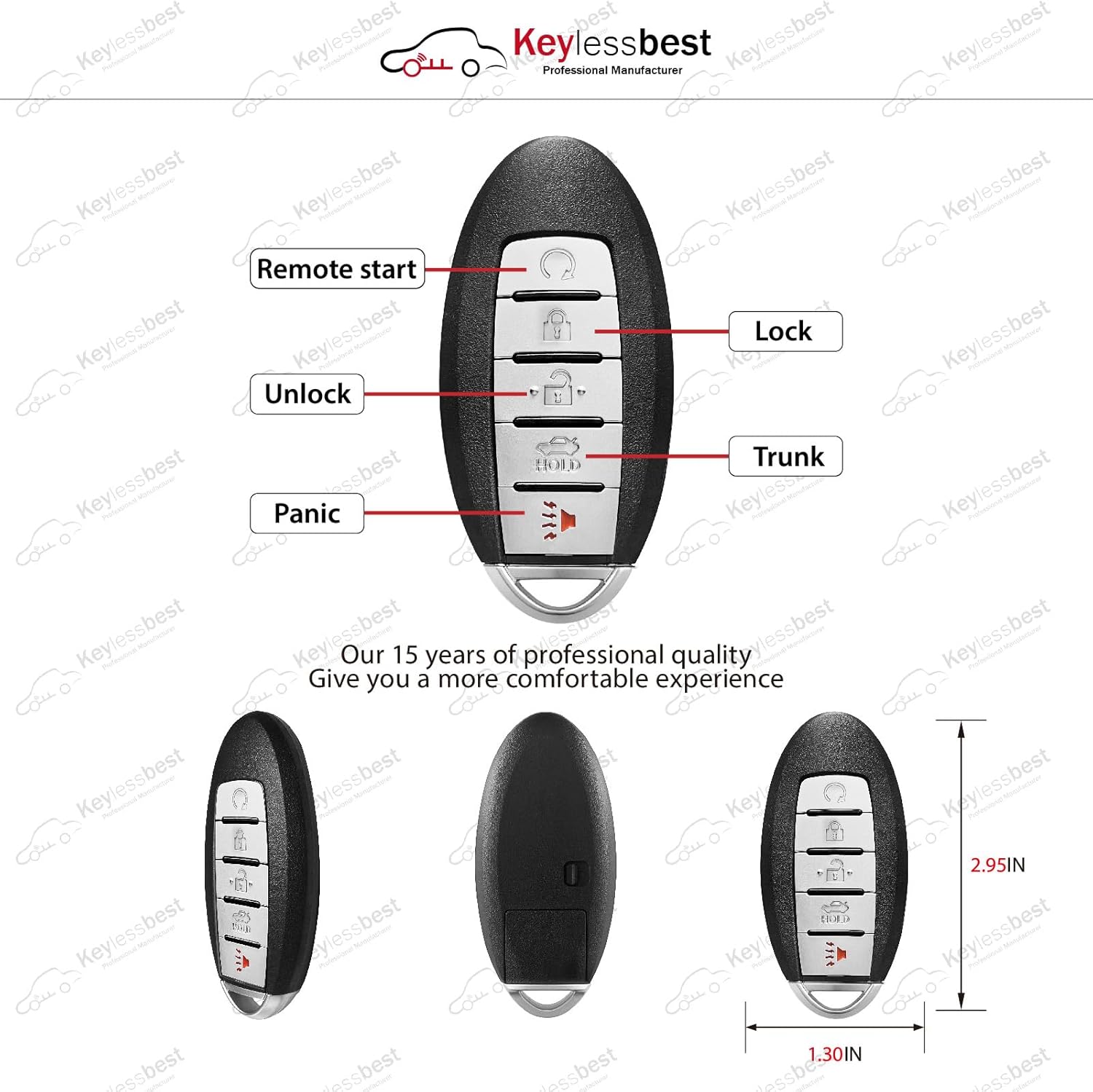 2 Keylessbest Replacement for 2016 2017 2018 2019 2020 2021 2022 2023 Nissan Maxima Altima Infiniti Q50 Q60 Key Fob Remote Control KR5S180144014 5 Buttons 433MHz