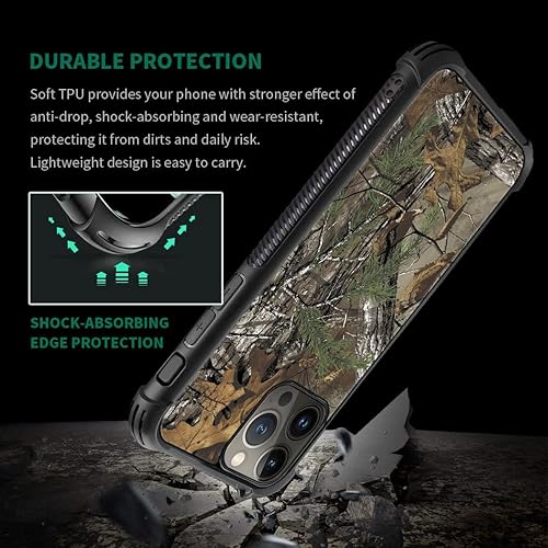 Miniatura 3 de Funda compatible con iPhone 15 Pro Max, diseño de hojas de árbol de camuflaje H, resistente a arañazos y golpes, funda protectora de TPU resistente