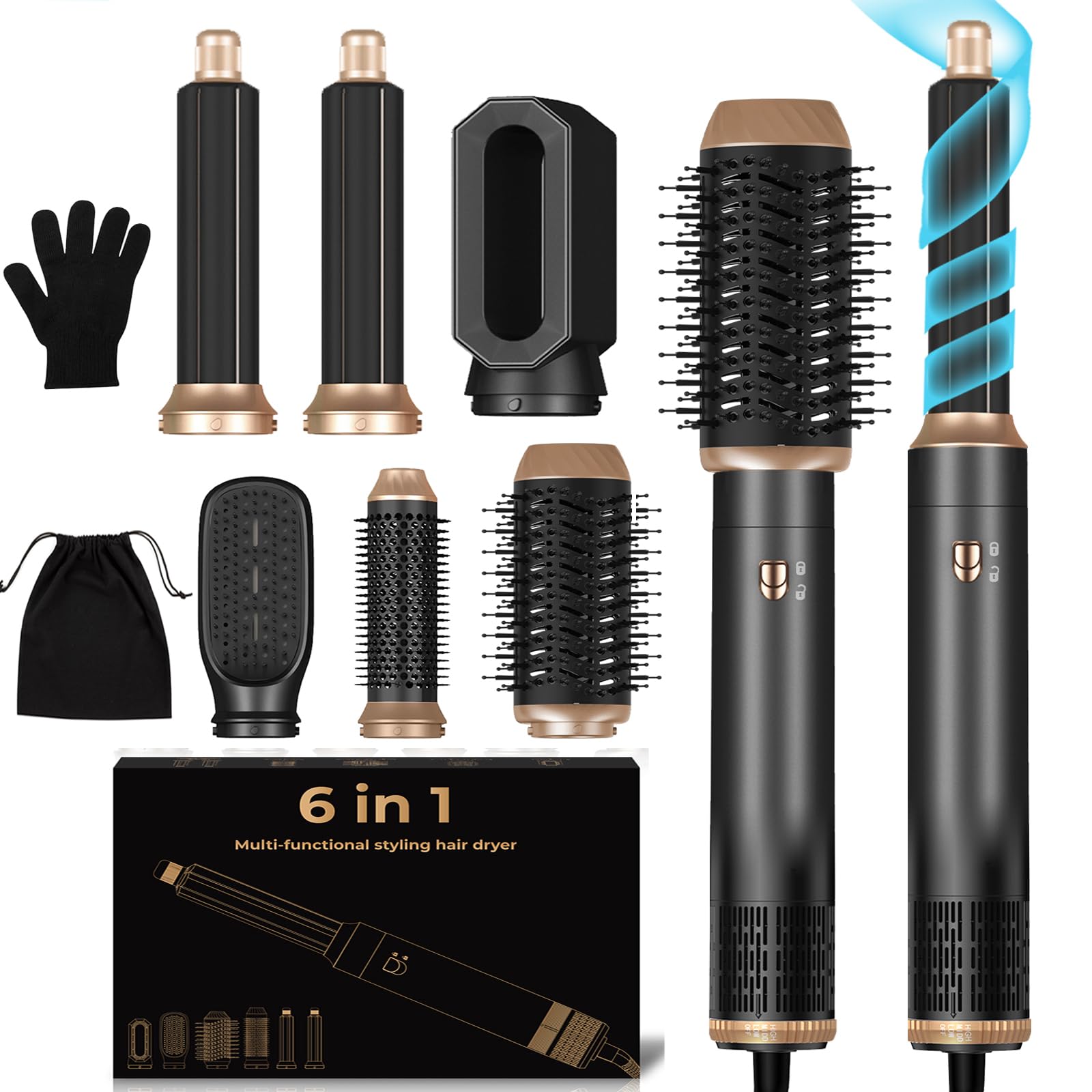 Air Styler Pro - Asciugacapelli 6 in 1, 1000 W, spazzola soffiante per capelli, spazzola per asciugacapelli, multifunzione, per capelli ricci e lisci, temperatura velocità del vento regolabile