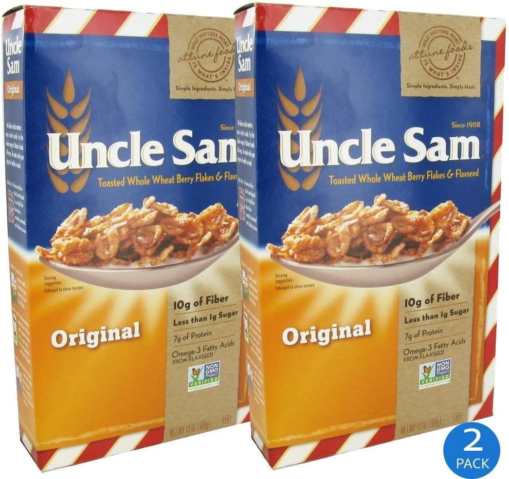 Uncle SamCereal, Original Whole Wheat Berry and Flaxseed, 13 Ounce (13oz 2 Pack)_AB