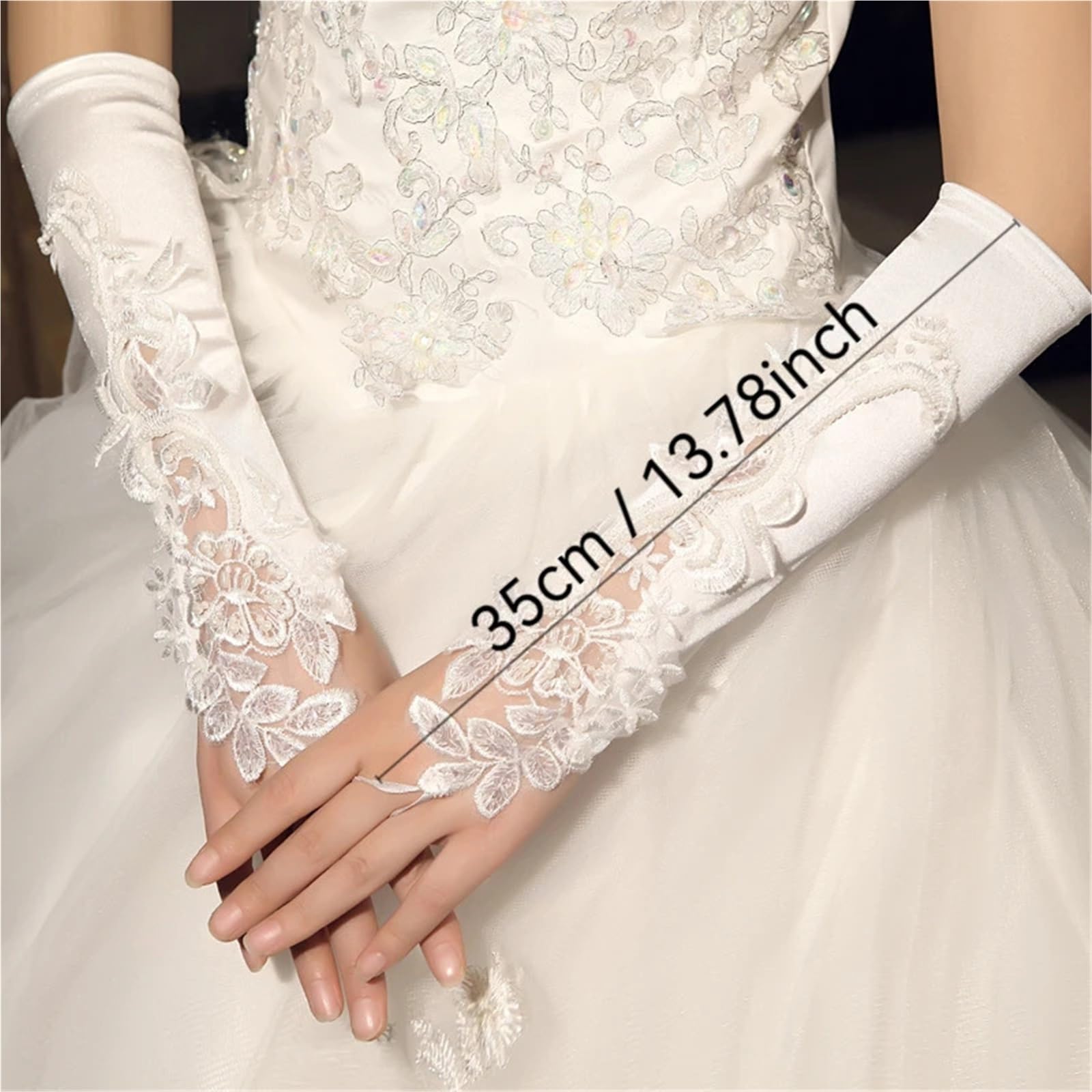 2 paia di guanti da sposa al gomito, senza dita for occasioni speciali