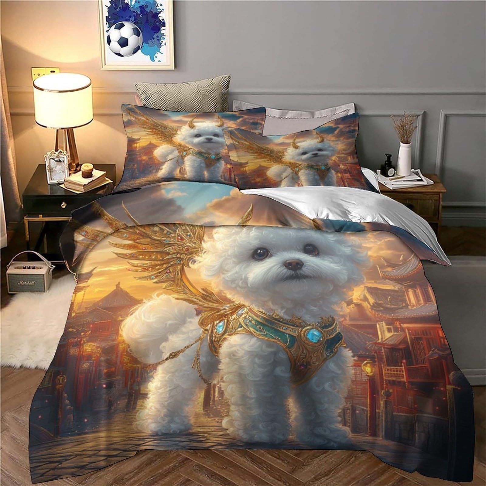 ali di cane fantasy Impressione 3D 3 pz cover piumone fantasia di animali domestici mitologici fodera per edredone microfibra morbida antiacari per bambini ragazzi donne King（220x240cm）
