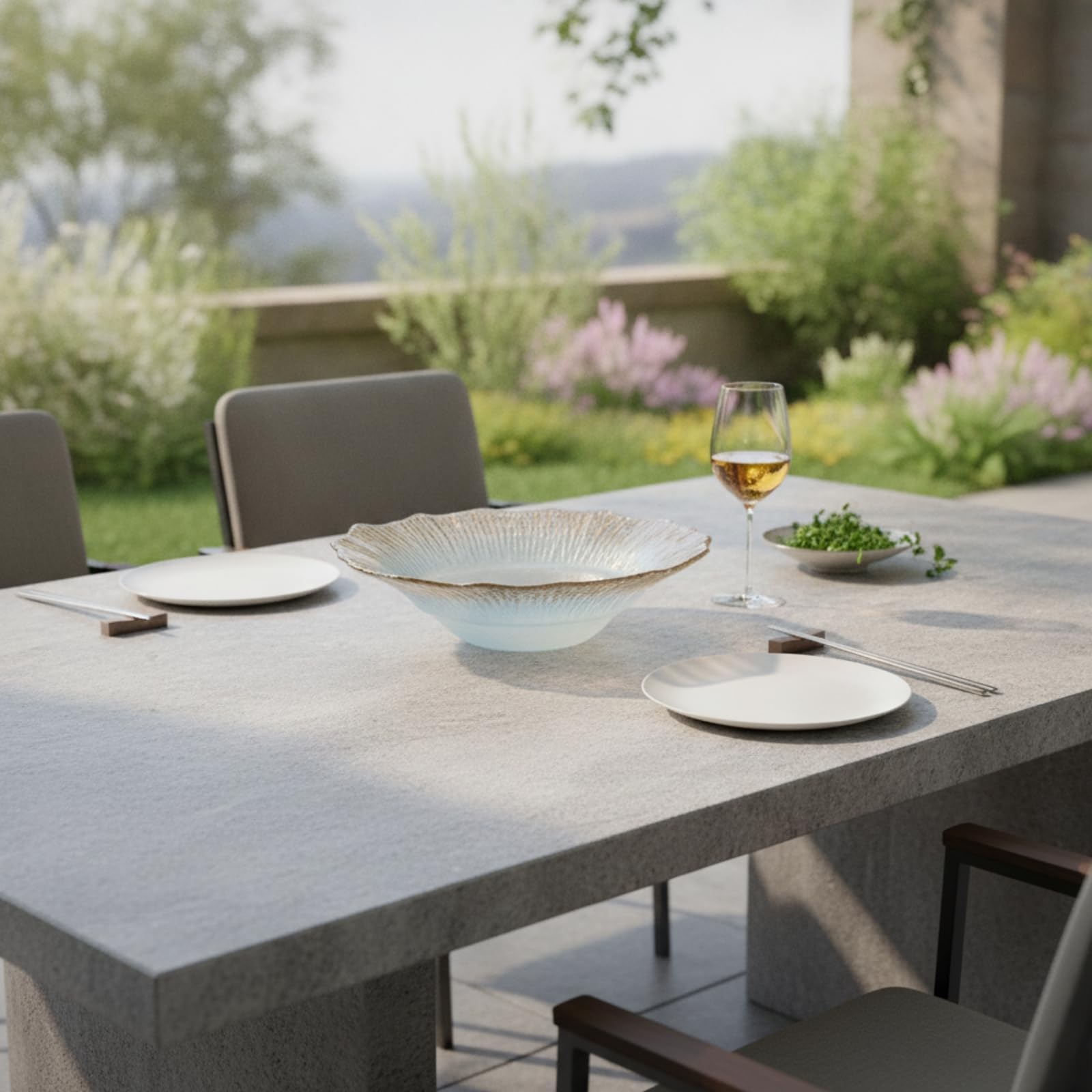 Plat Service Élégant Vaisselle, Bord Doré, Dégradé Bleu, Modèle 1 Petit Format, Petit Format — Diamètre 34 Cm, Hauteur 8 Cm