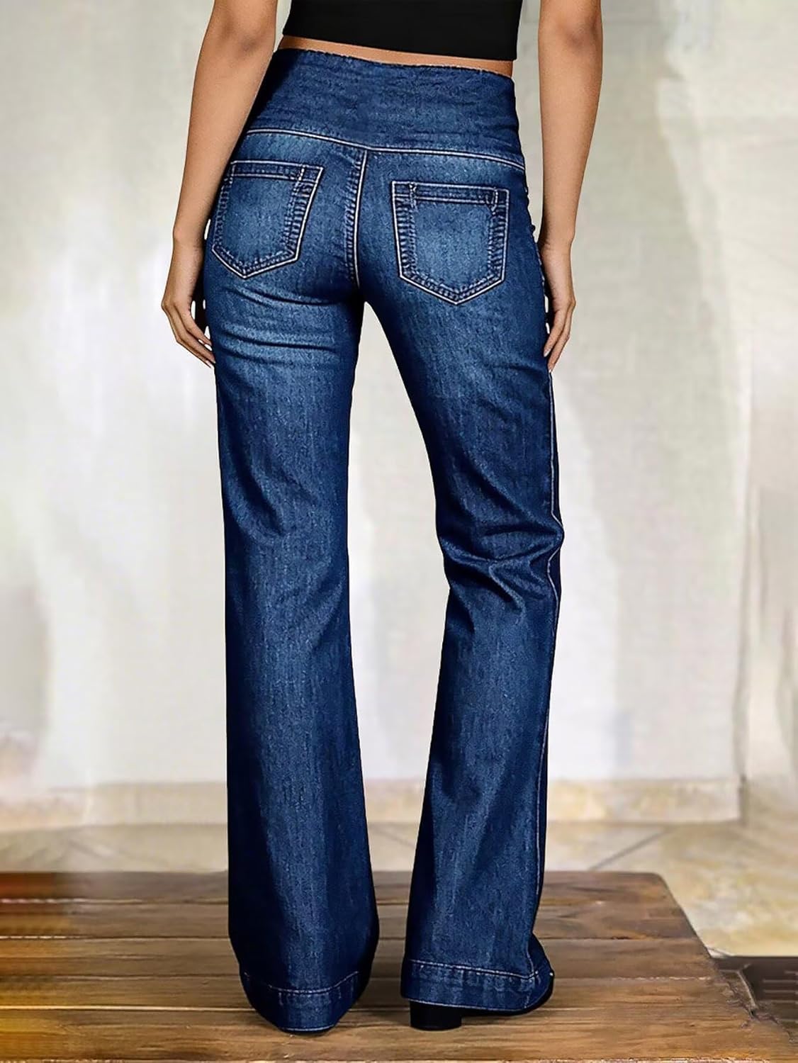 Flamingals Straight Leg High Rise Wash Seam Front Button Fly Women's Vintage Jeans Butt Lifting Denim Pants - Image 5
