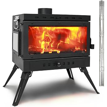 Earth Sauna, Wood Stove, Camping, Chimney, Secondary Burning, Heat Resistant Glass, Compact, Cooking, 2 Top Plates, Tent, Outdoor, BBQ, Heating, Sauna, Easy Setup, Japanese Instruction Manual, Black Single Item
