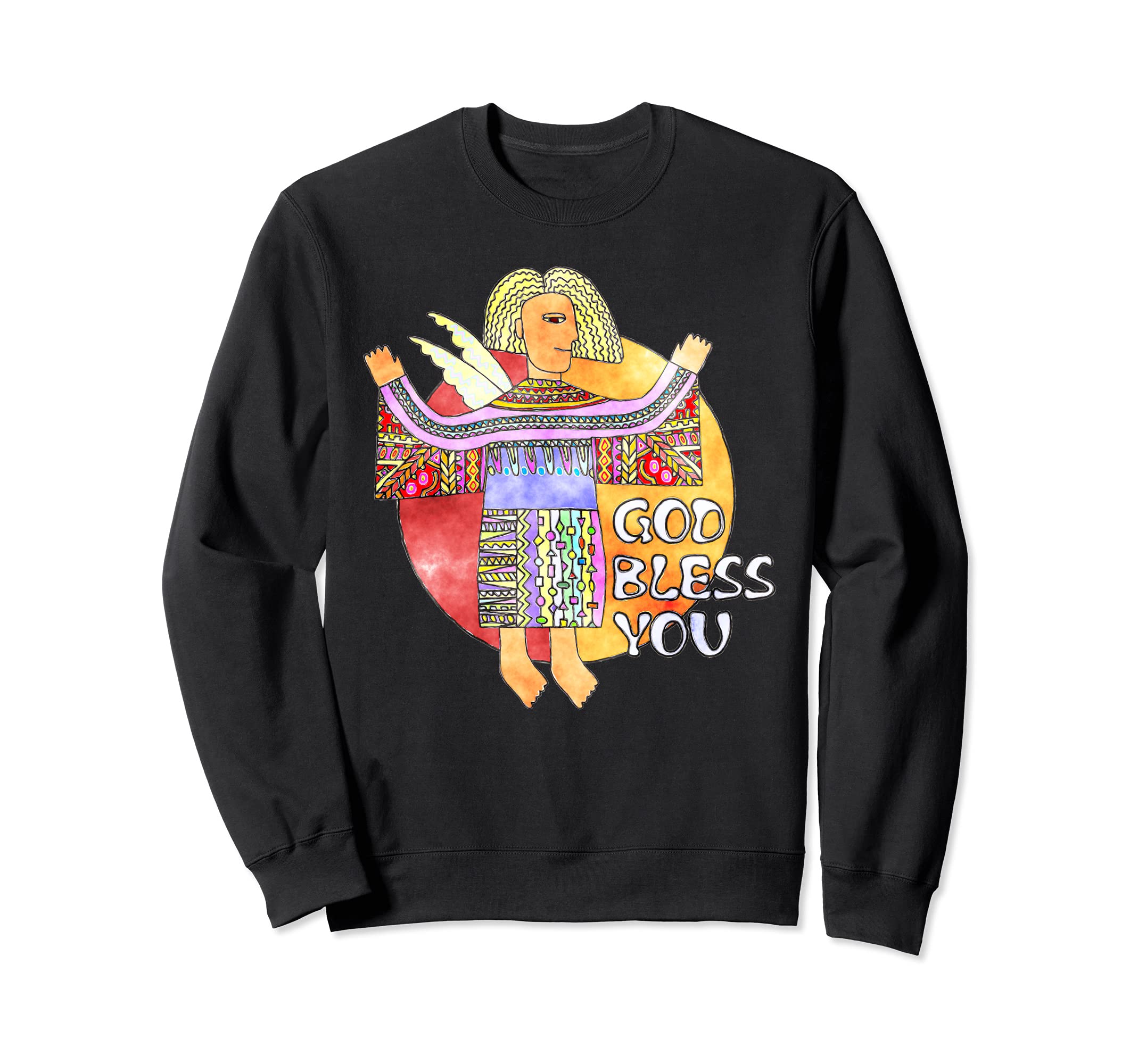 Folklore Style Angel - God Bless You - Earth - Fan Fun Sweatshirt, Black