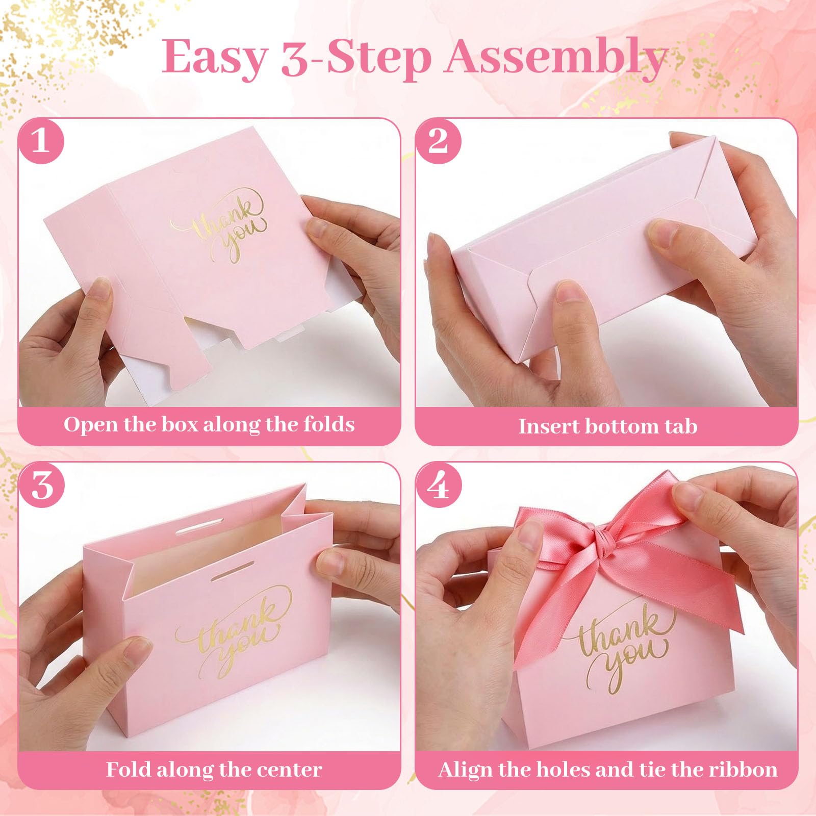 VGOODALL 24PCS Thank You Gift Bags, 4.5x3.9x1.8Inches Mini Party Favor Bags Pink small Candy Boxes with Ribbon Small Gift Boxes for Wedding Bridal Baby Shower Birthday Party