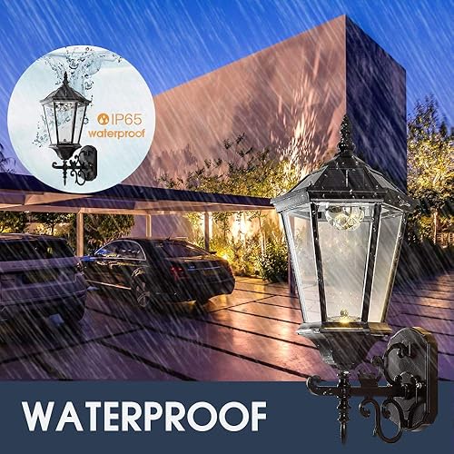 Miniatura 9 de Lámpara solar decorativa de pared para exteriores, linterna de pared impermeable del atardecer al amanecer, lámpara LED de montaje en pared, 21