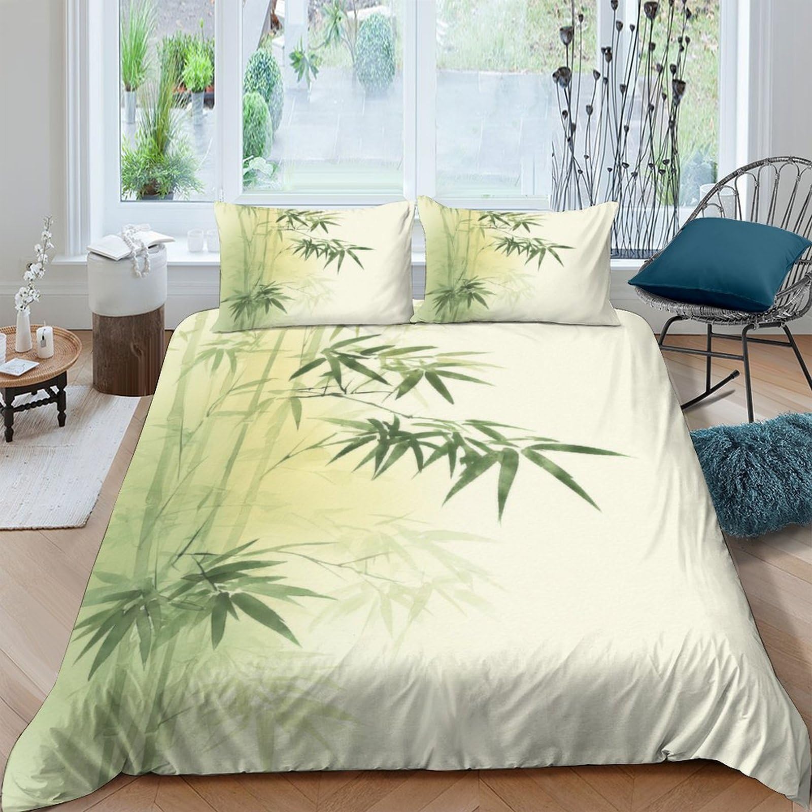 Ctjqhvkz Style-1 3D Printed Bamboo Forest Fitted Sheet Microfiber Soft Green Leaves Bed Cover For Bedroom Guest Room Decor Single（135X200cm）