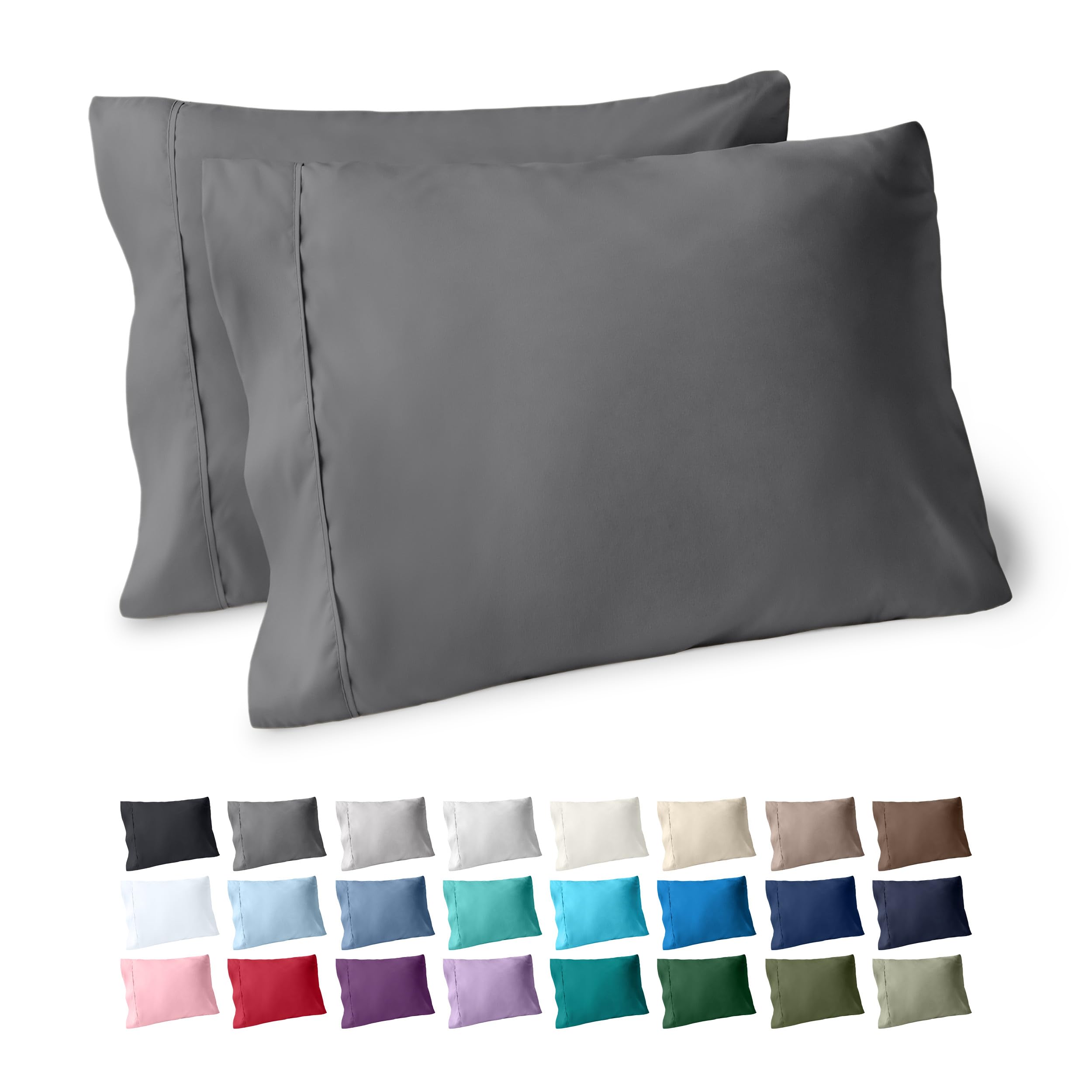 Bare Home Microfiber Pillow Cases - Standard/Queen Size Set of 2 Cooling Pillowcases Double Brushed Grey Pack Easy Care (Standard Pillowcase 2, Grey)