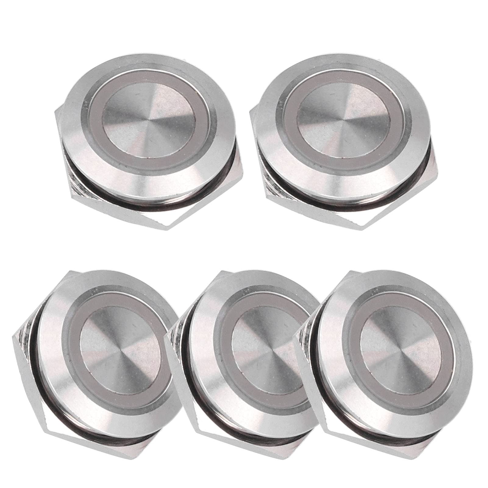 5 szt. Metalowy Chwilowy Przełącznik Wciskany z diodą LED, Mini Auto Reset Ultra Cienki Wodoodporny Przełącznik 19 Mm (DC12~24V Niebieski)
