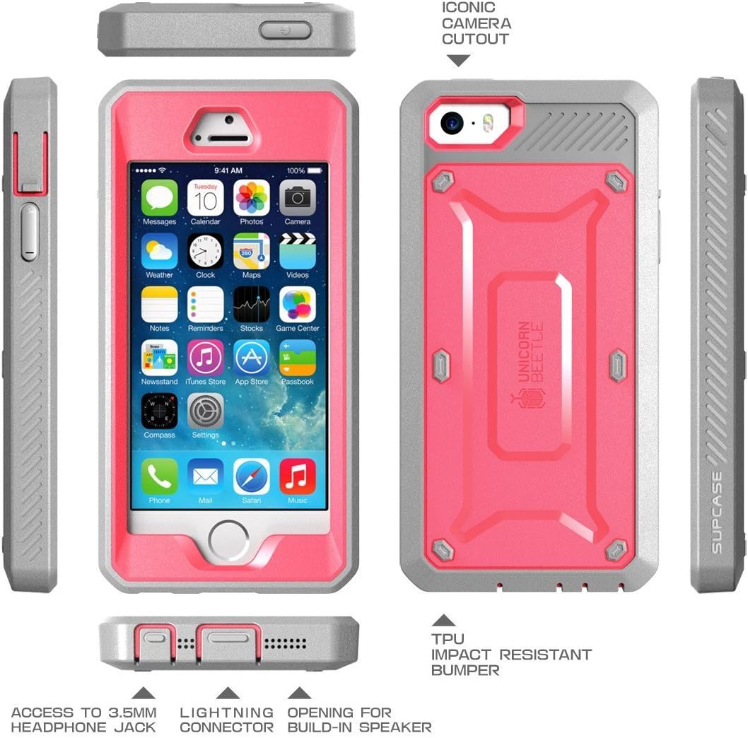 SUPCASE Unicorn Beetle Pro Series Phone Case for iPhone 5SE, with Built-in Screen Protector Full-Body Rugged Holster Case for Apple iPhone 5SE (Pink)