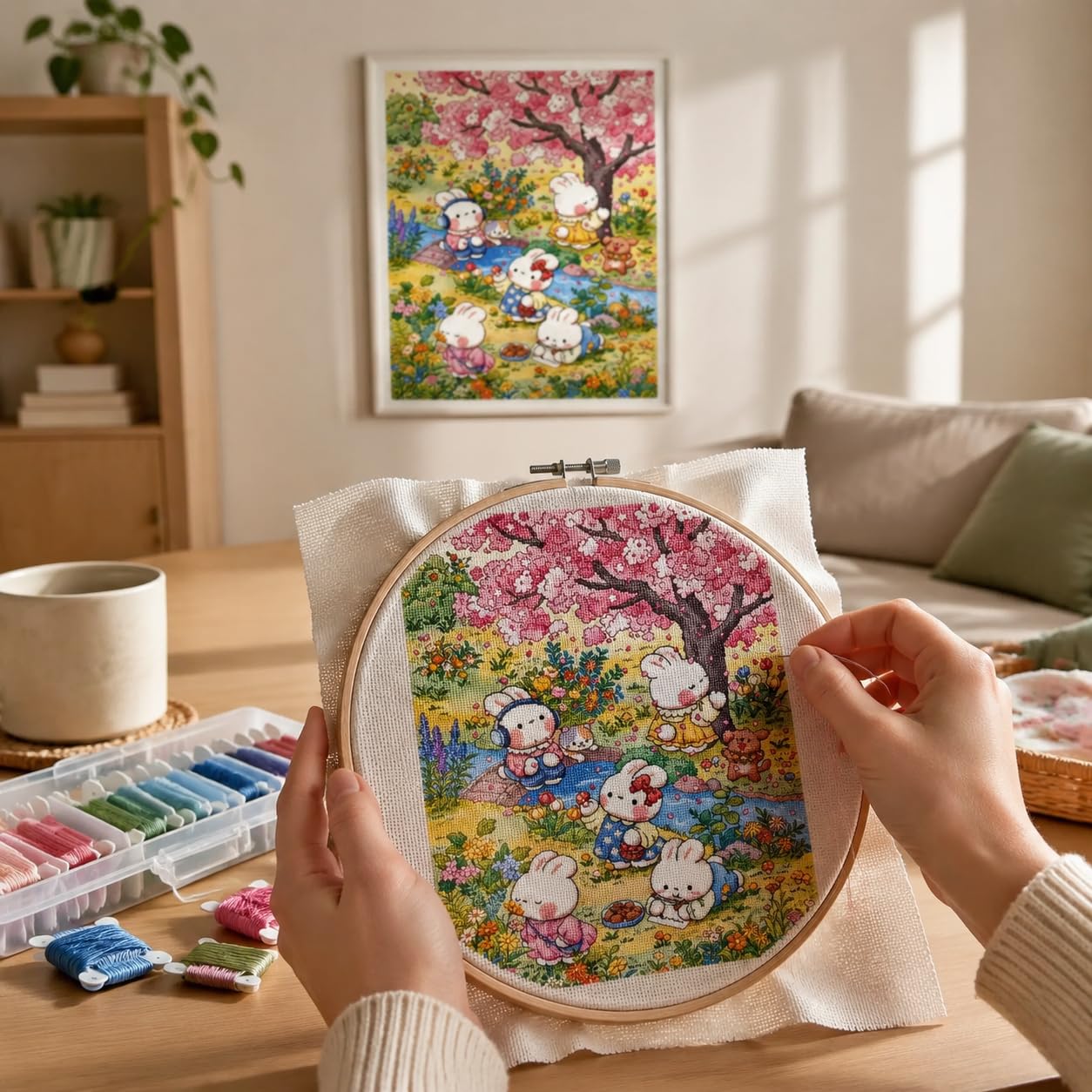 Amazon | KAIYUEMAOYI モダンミニマリストデザインうさぎ桜クロス