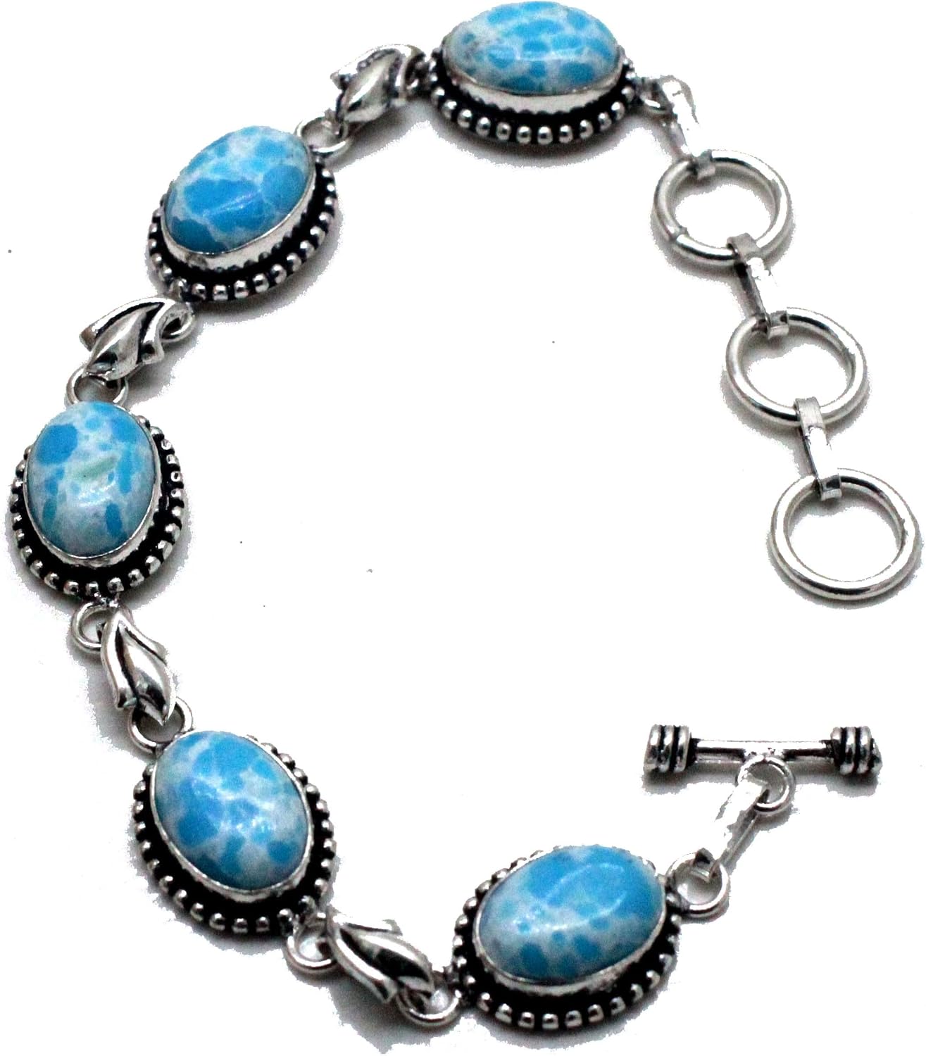 925 Sterling Silver Plated Larimar Gemstone Chain Bracelet Wedding Gift Jewelry