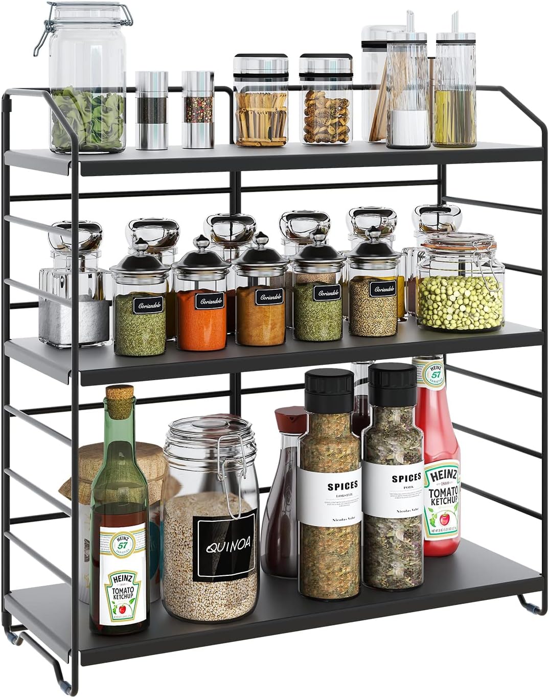 – AIRUJIA Spice Rack 3-Tier, Height Ajustable, Seasoning Rack for Kitchen Countertop, Free Standing Rack, spices organiser, Tiered Spice Rack Black