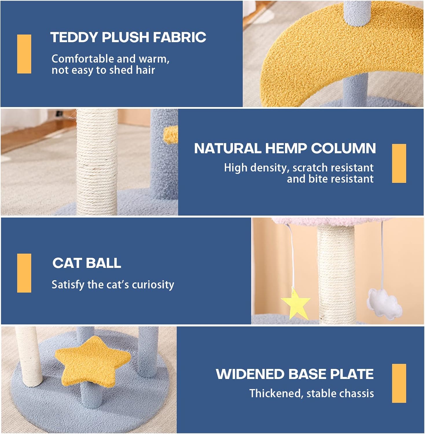 Lucky Monet Blue Cat Tree Small 32 Inches Cute Kitten Tree Tower Moon Star Cat Tree Cat Stand Scratching Posts for Indoor Cats