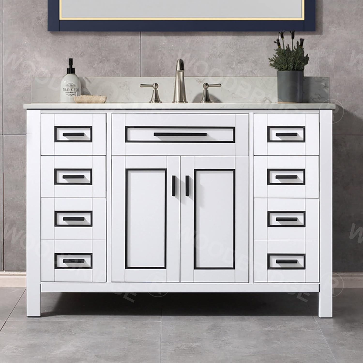 WOODBRIDGE Milan-6021D-WH+CALAVT6122D-8 Vanity, 61"x22", White