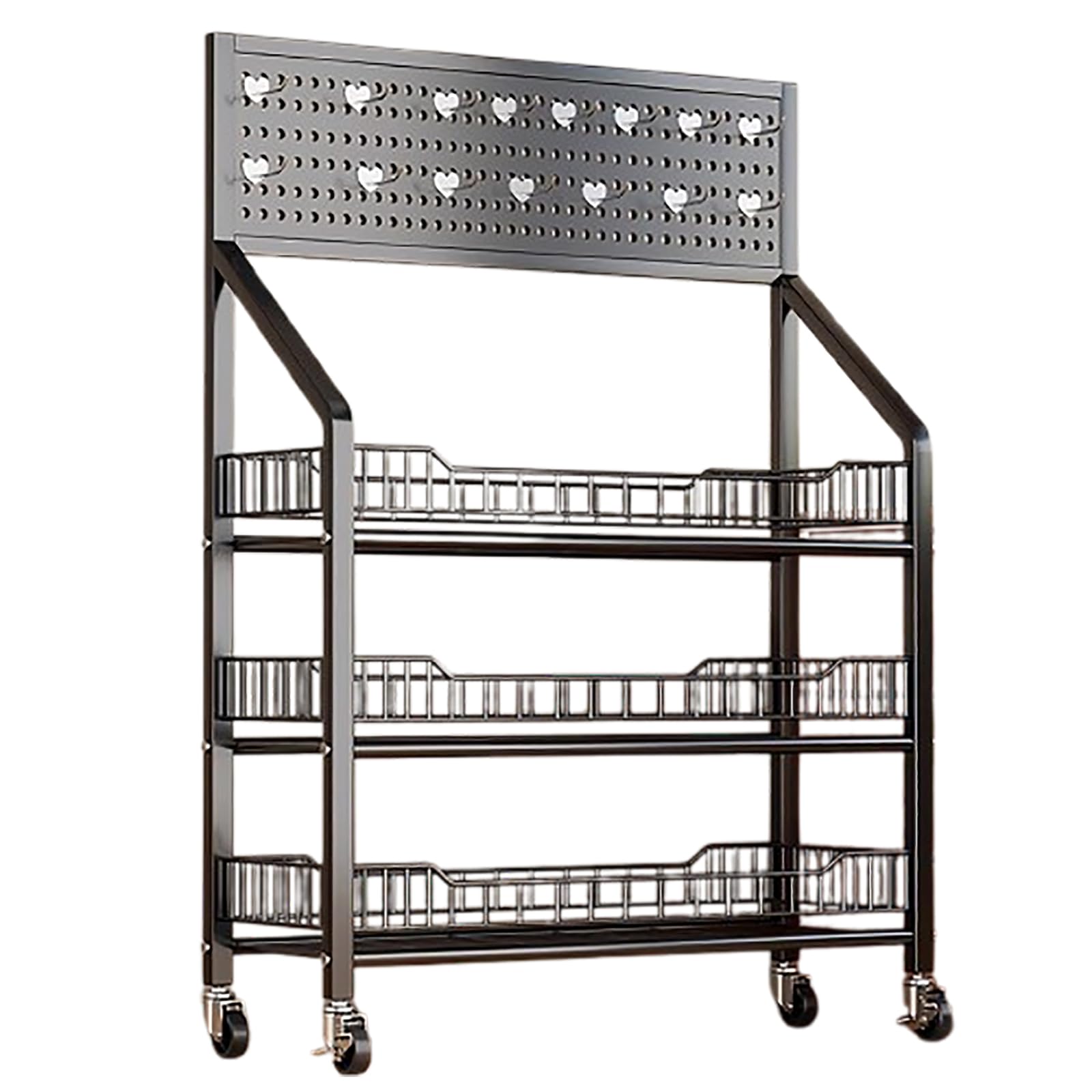 Carrello Di Utilità Di Laminazione Di 4 Tier, Ripiano Robusto Snack In Metallo Con Piano Di Pegboard, Portaoggetti Da Cucina Mobile Per L'organizzatore Di Camere Da Bagno, Espositore Versatile Con Ruo