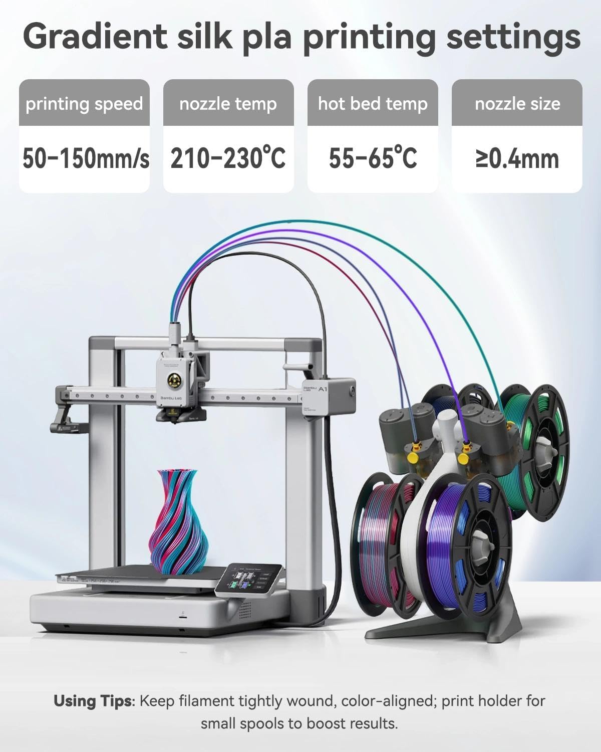 Epelay 3D Printing Filament, Silk 3D PLA Printer Filament 1.75mm, Shiny Dual Color Change & Neatly Wound, Blue Series 4 x 250g Spools for Most FDM Printers