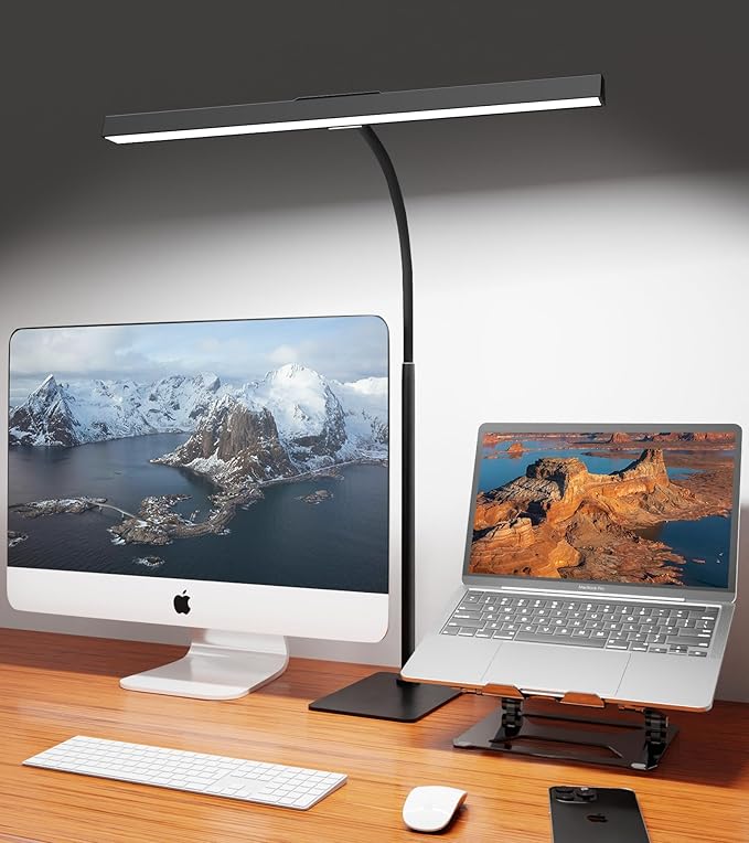 Kaulsoue LED Desk Lamp for Home Office with Base, Eye-Caring Architect Task Light with Adjustable Gooseneck 12W USB Adapter Touch Control 5 Dimmable Brightness & Color Tall Lamp for Work,Reading,Craft