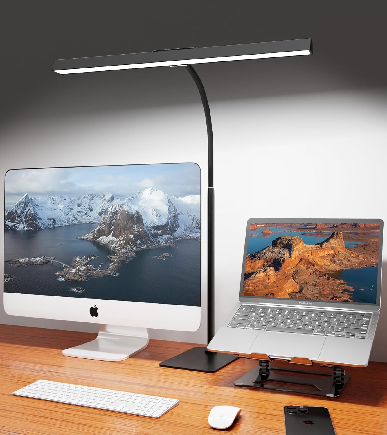 Desk Lamp for Home Office with Base Eye-Caring Desk Light with Adjustable Gooseneck 12W USB Adapter Touch Control