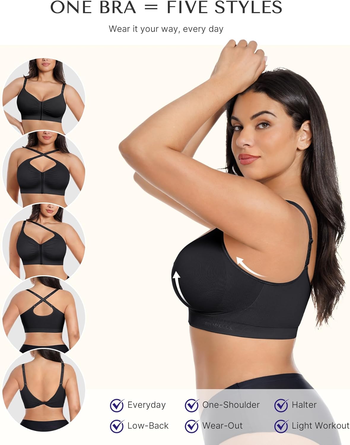 SHAPELLX Bras for Women Front Closure Wireless Everyday Bra Full Coverage Push Up Comfortable Bralettes with Zipper - Image 3