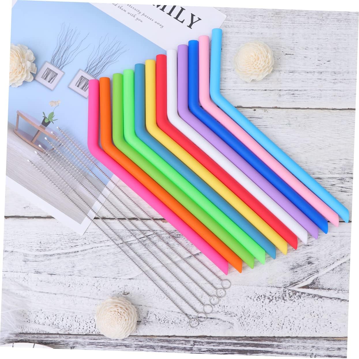 18PCS Colorful Silicone Drinking Straws Foldable and Reusable Straws for Smoothies and Bubble Tea Suitable for Ages
