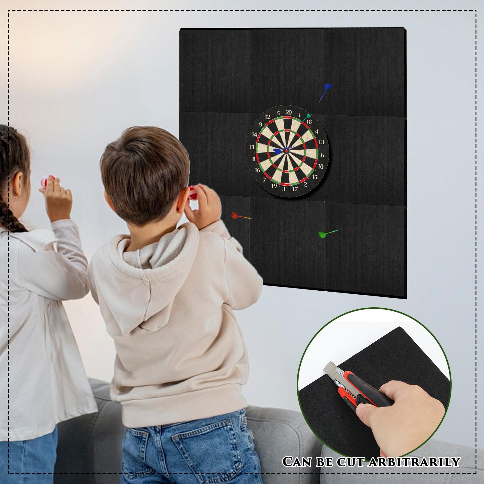 Dart Wandschutz 9 Stück Wandschutz Dartscheibe 30x30cm Dicke von 1,5 cm Dartboard Wandumrandung Selbstklebend Filz-Wandfliesen Kork-Dartboard-Rückseite Surround Wand Board