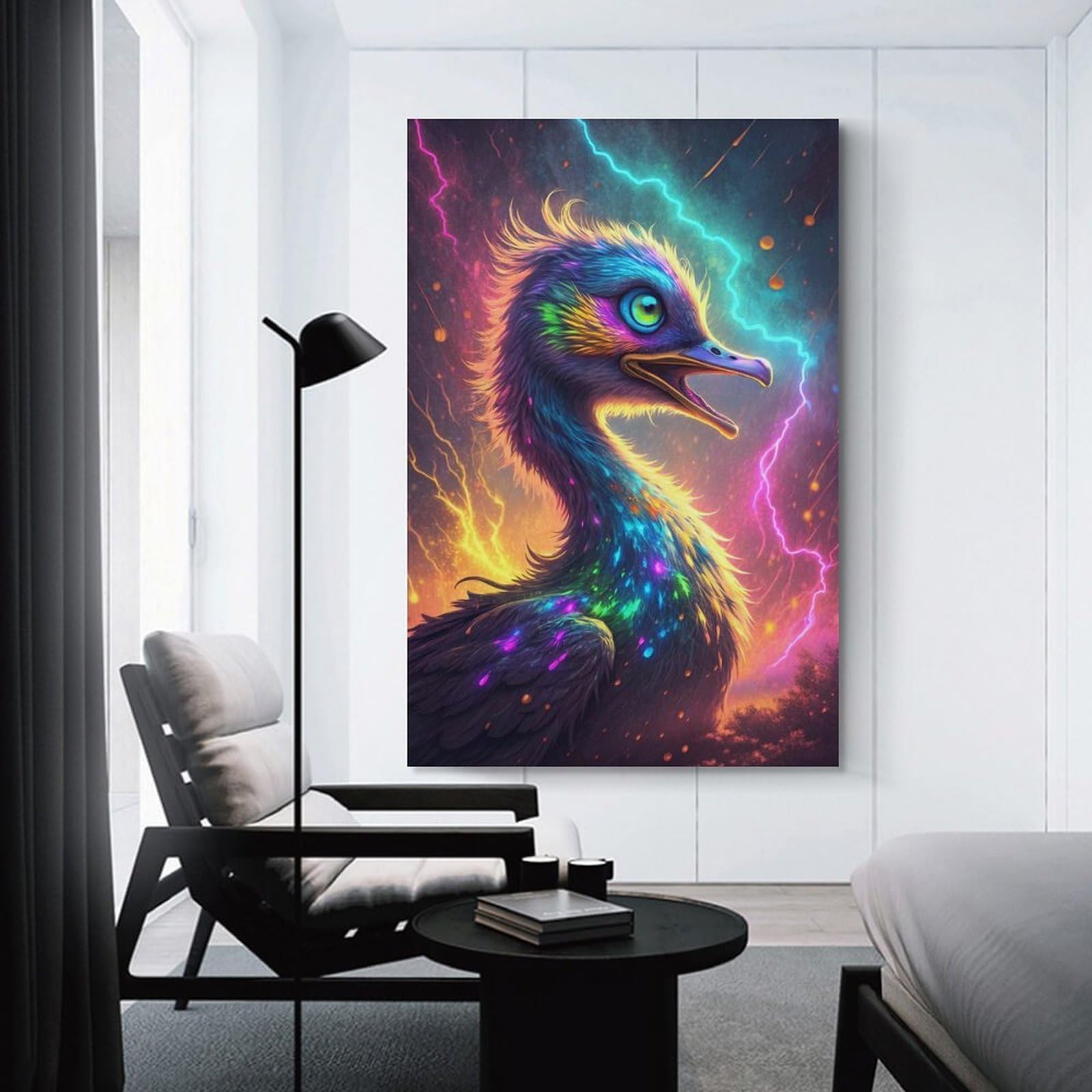 Junmoney Wall Picture Print Colorful Emu with Lightning, 24x36inch(60x90cm), for Entrance Walls, Hall Decor Or Foyers, A Neat Decor Update for Hallways