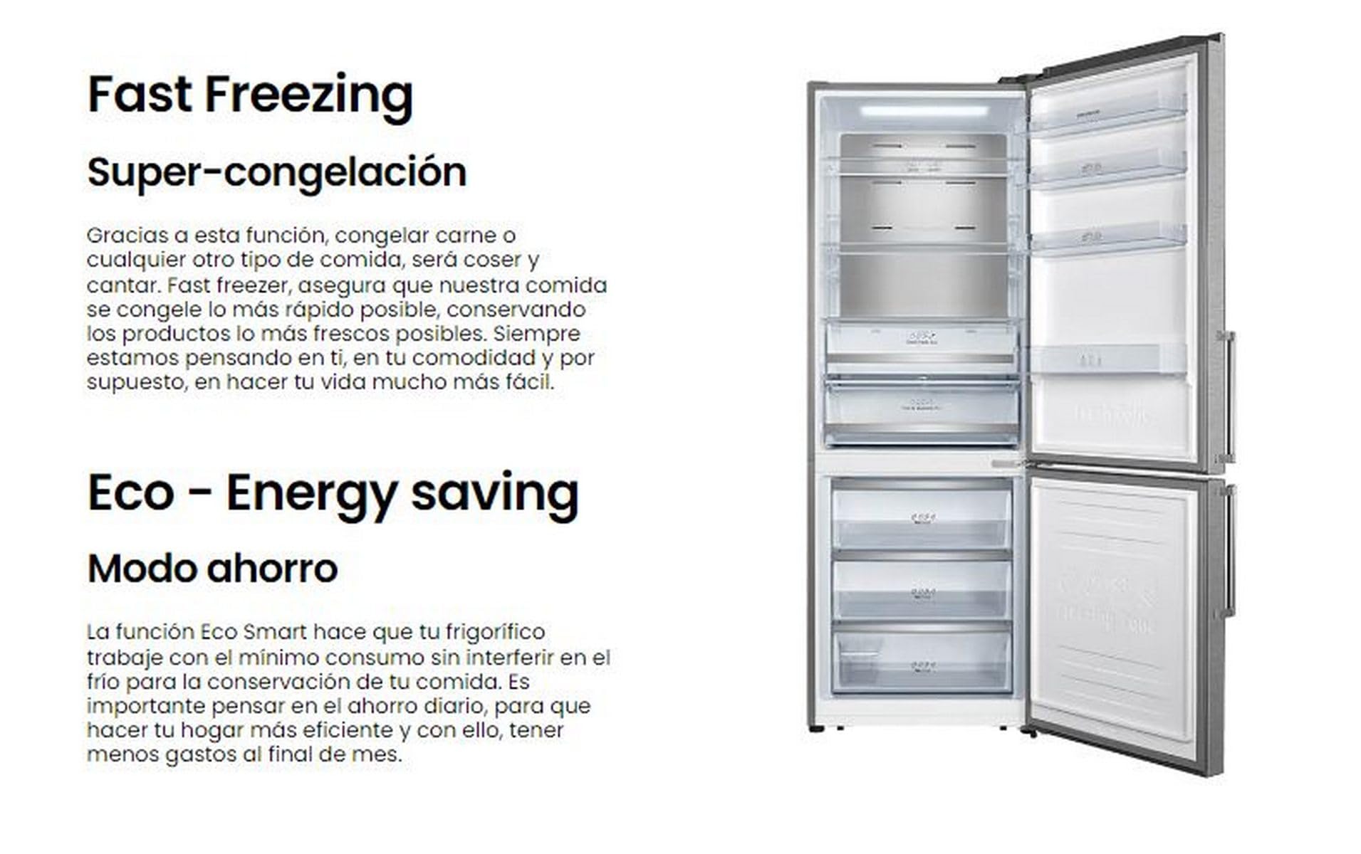 INFINITON | Frigorifico FGC-469WC20XEM | 200 cm de Altura| Clase E| 495 Litros| Ancho 70 cm | Acero inoxidable