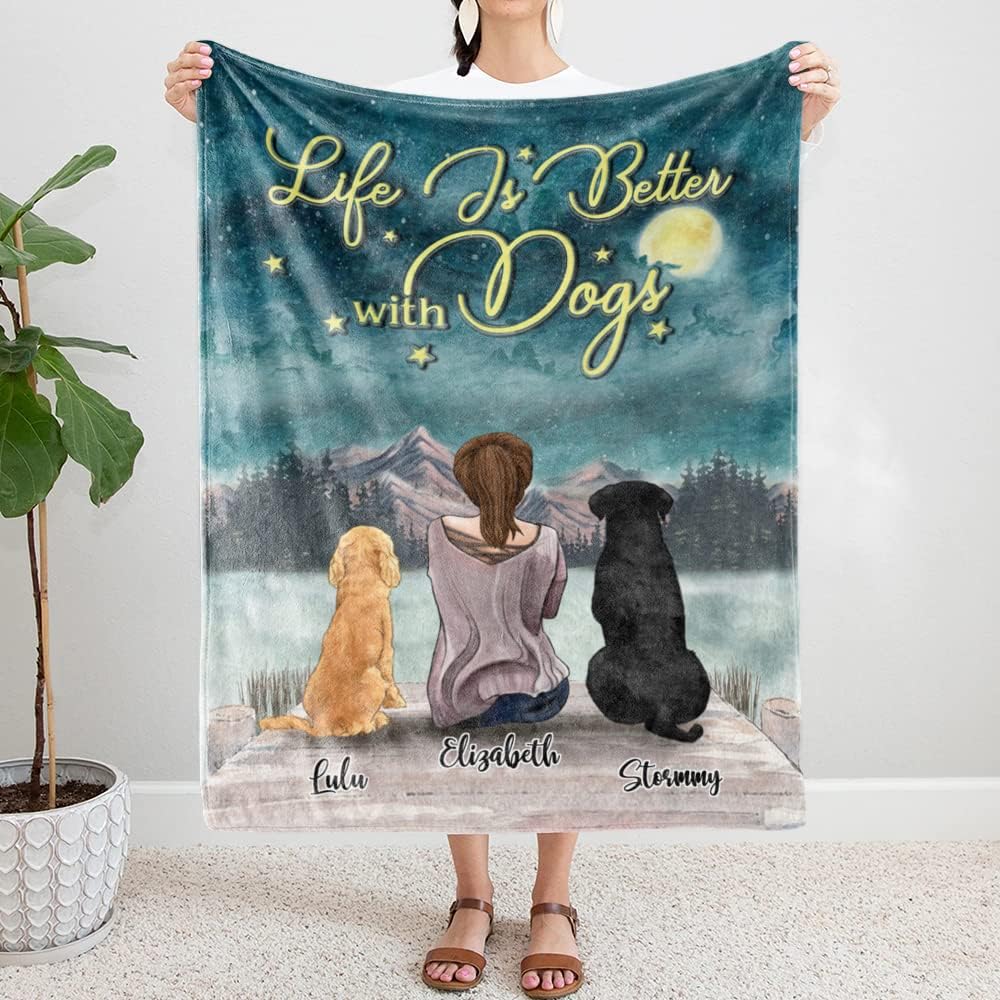 Gossby Personalized Custom Blanket (2 Dogs) Life is Better with Dogs Personalized Dog Blanket Custom Blankets and Throws with Christmas New Year Birthday Gifts Blanket Pet Dog Mom