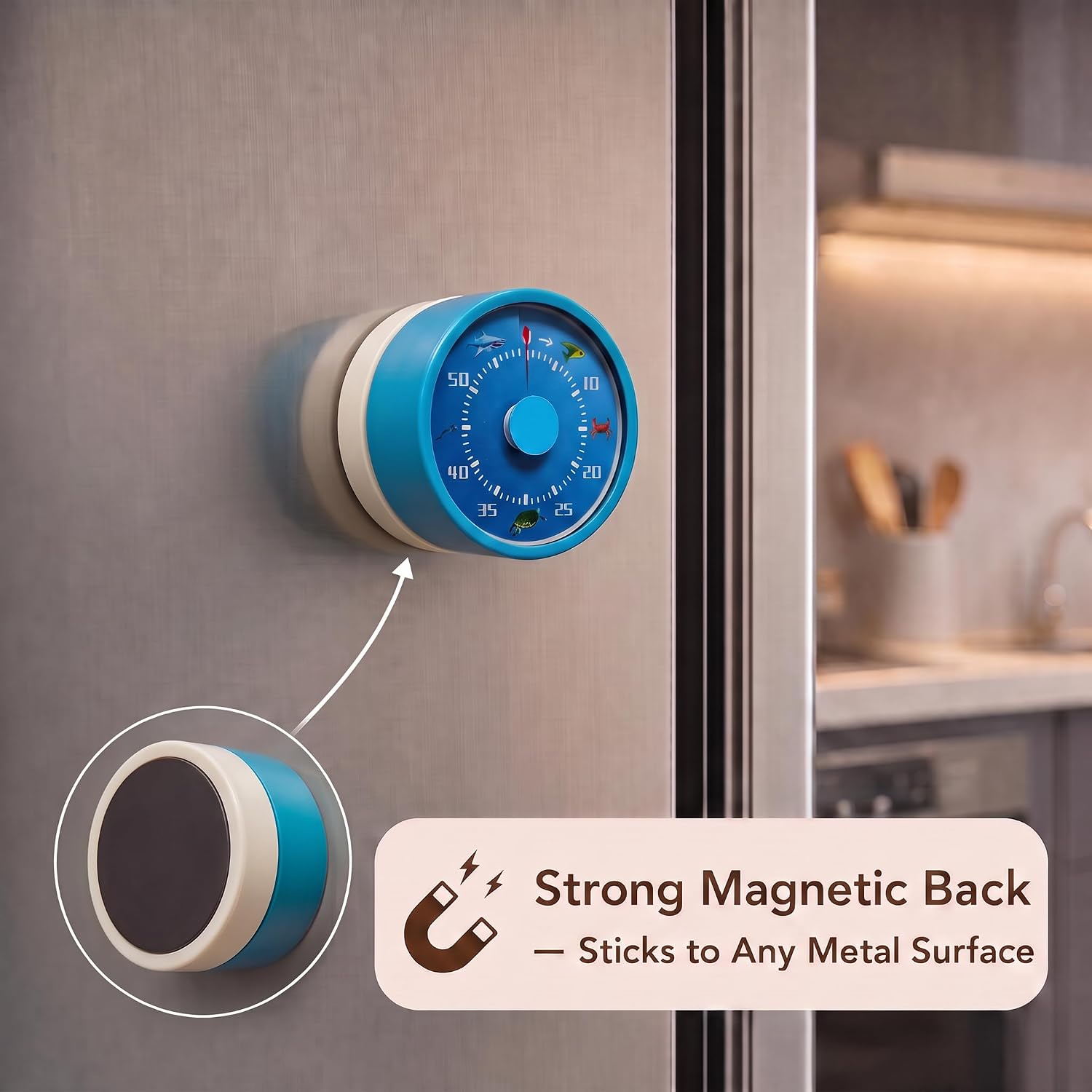 Kitchen Timer, Mechanical Visual Pomodoro Timer, Magnet & Alarm for Cooking