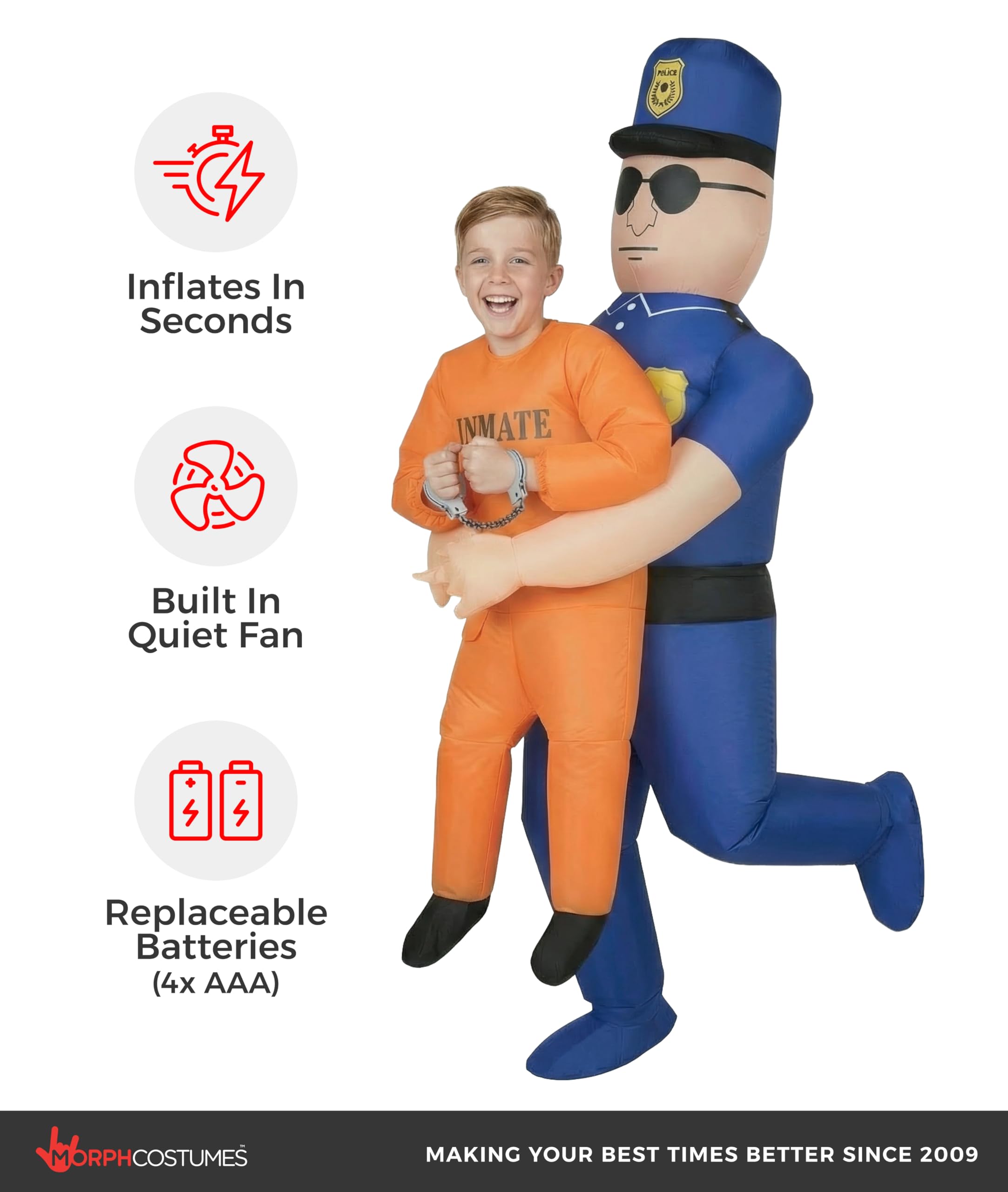 Morph Aufblasbares Kinderkostüm Polizei, Carry Me Design, Perfekt für Fasching und Karneval