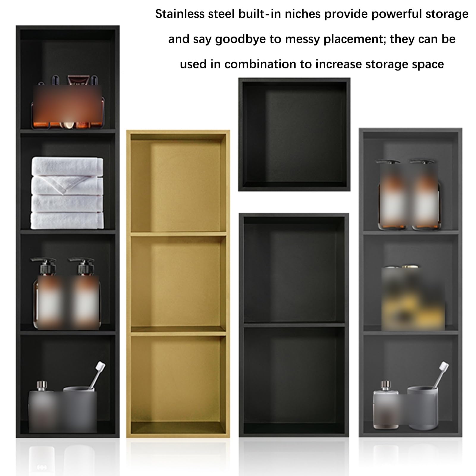 Mensola da parete in acciaio inox 304, impermeabile, per bagno, cucina, camera da letto, colore nero, 32 x 32 x 12 cm, ideale per shampoo e accessori