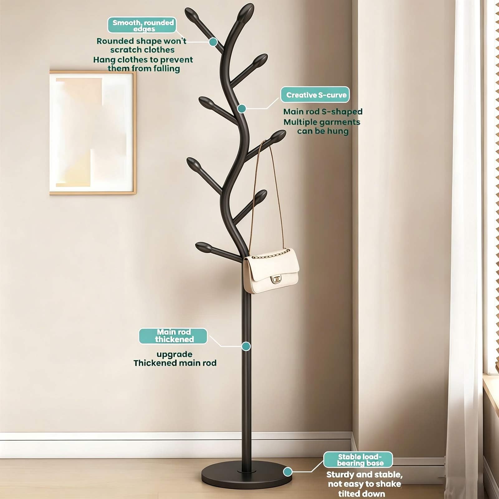 Perchero de metal independiente con 8 ganchos, perchero en forma de árbol para pasillo, entrada, dormitorio, oficina