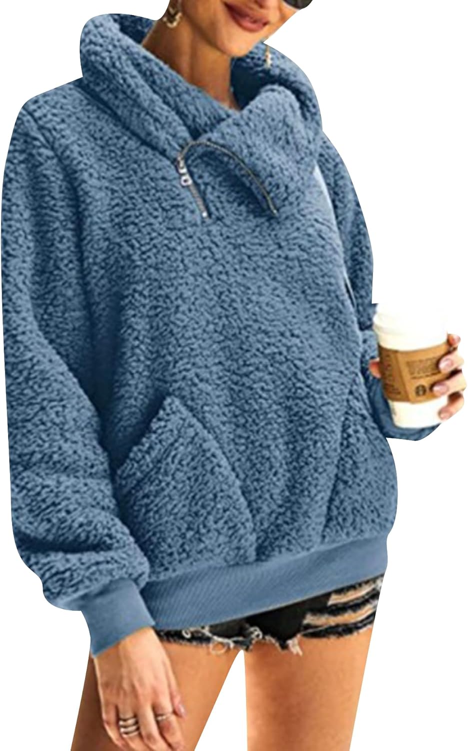 EFOFEI Ladies Lightweight Basic Campus Jacket Warm Commuting Bib Sweatshirt Casual Travel Wool Blend Outerwear