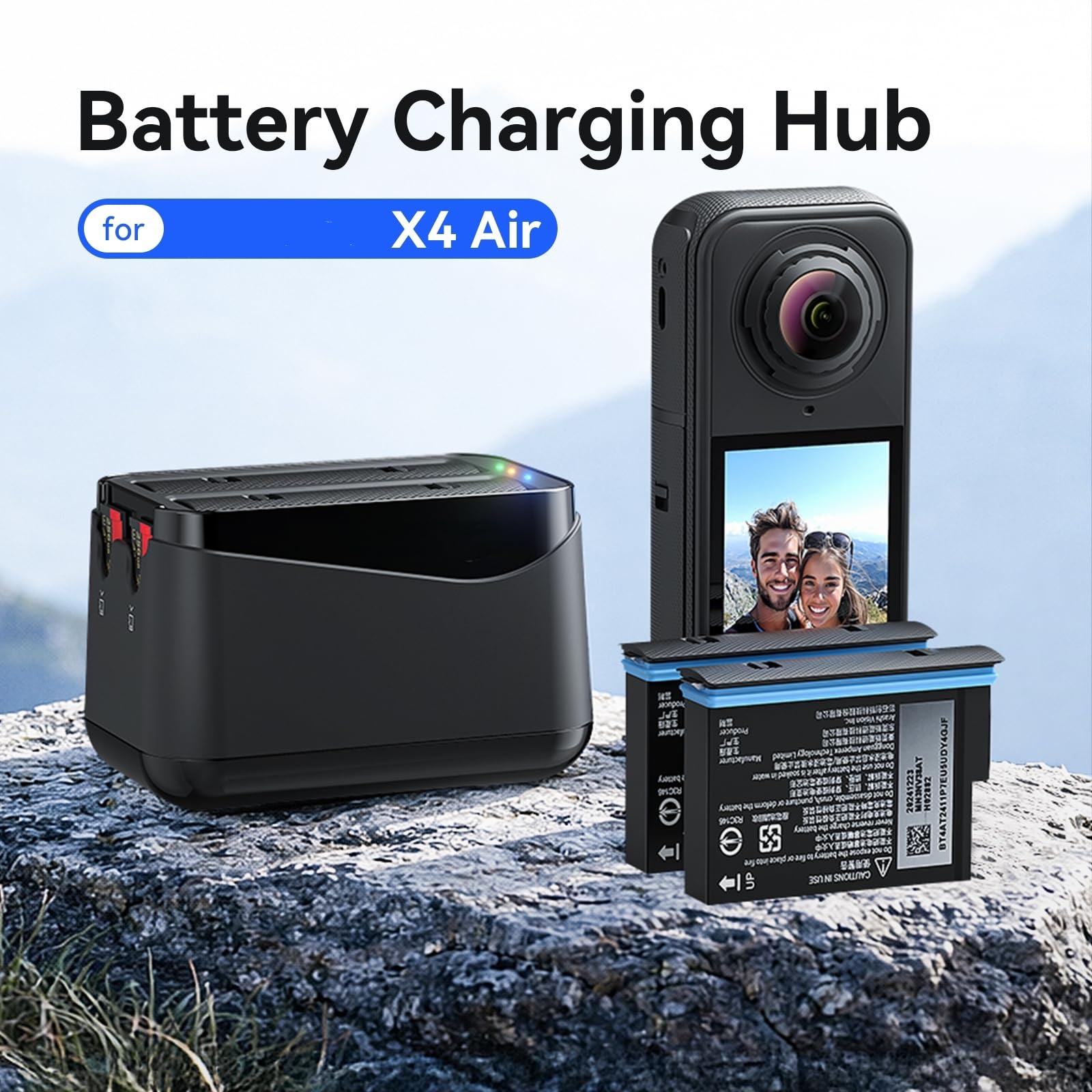 Caricabatterie per Insta360 X4 Air, Stazione di Ricarica Rapida per Batterie di Action Cam con Cavo di Ricarica