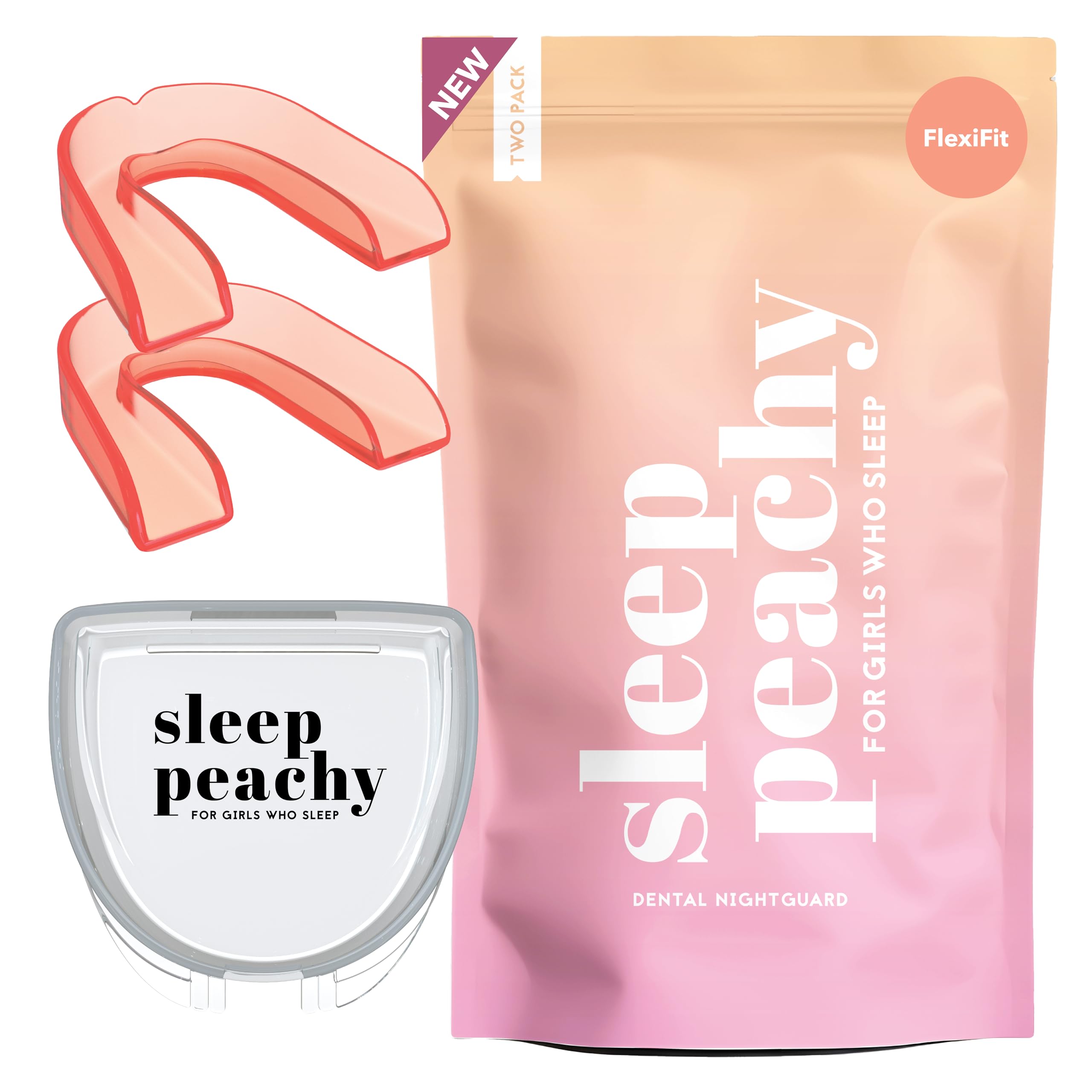 Sleep Peachy FlexiFit Night Guard for Women - Pack of 2 Mouth Guards for Teeth Grinding, Clenching and Bruxism (Peach)